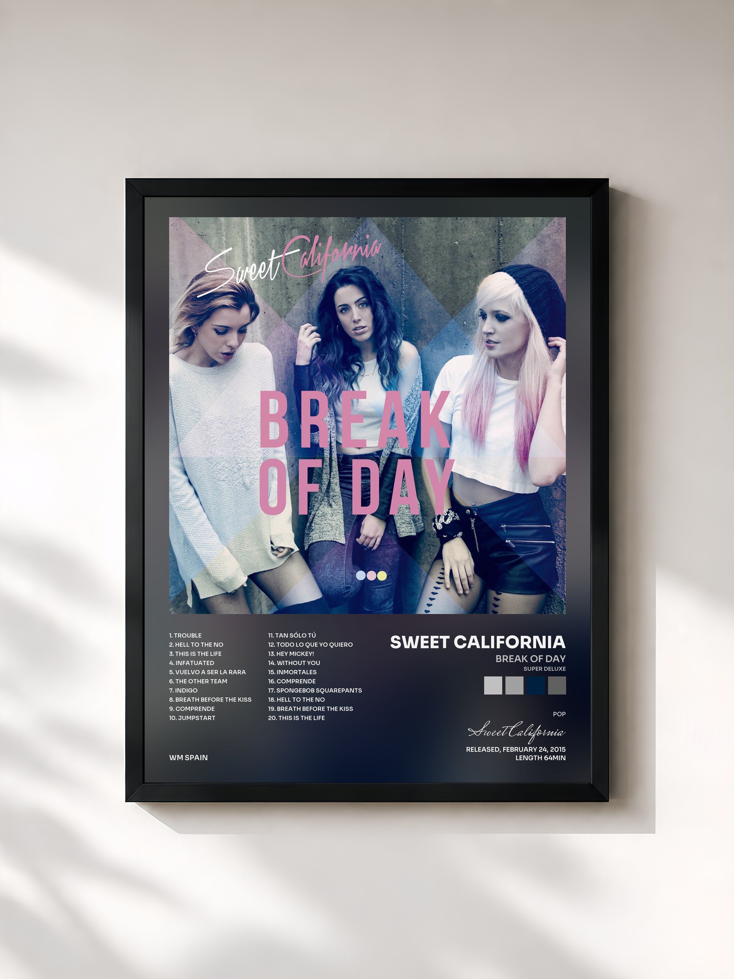 #noir Tableau de l'album Break of Day (Super Deluxe) de Sweet California, cadre noir, imprimé et encadré en France
