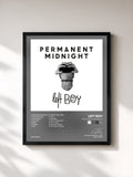 #noir Tableau de l'album Permanent Midnight de Left Boy, cadre noir, imprimé et encadré en France