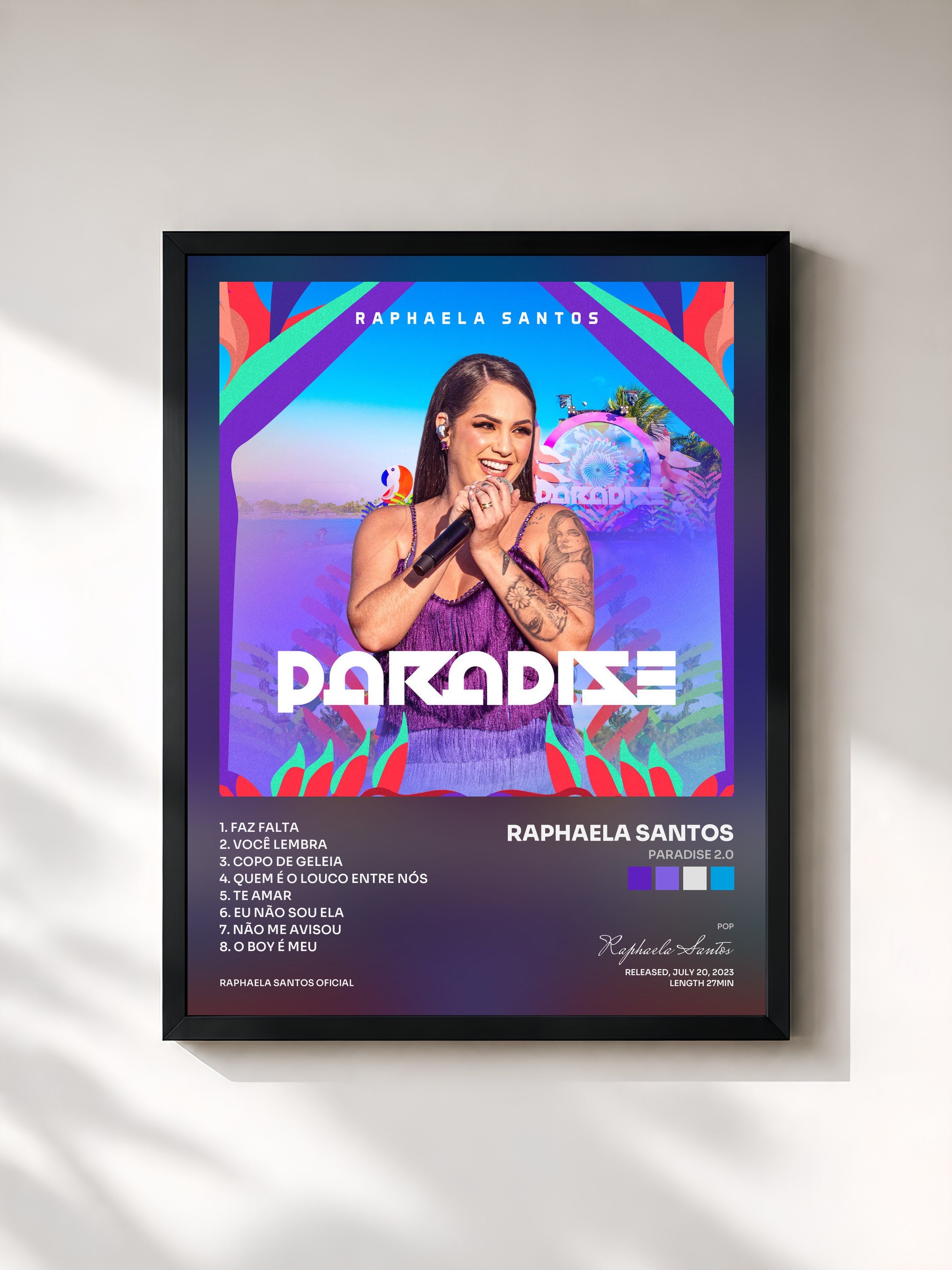 #noir Tableau de l'album Paradise 2.0 de Raphaela Santos, cadre noir, imprimé et encadré en France