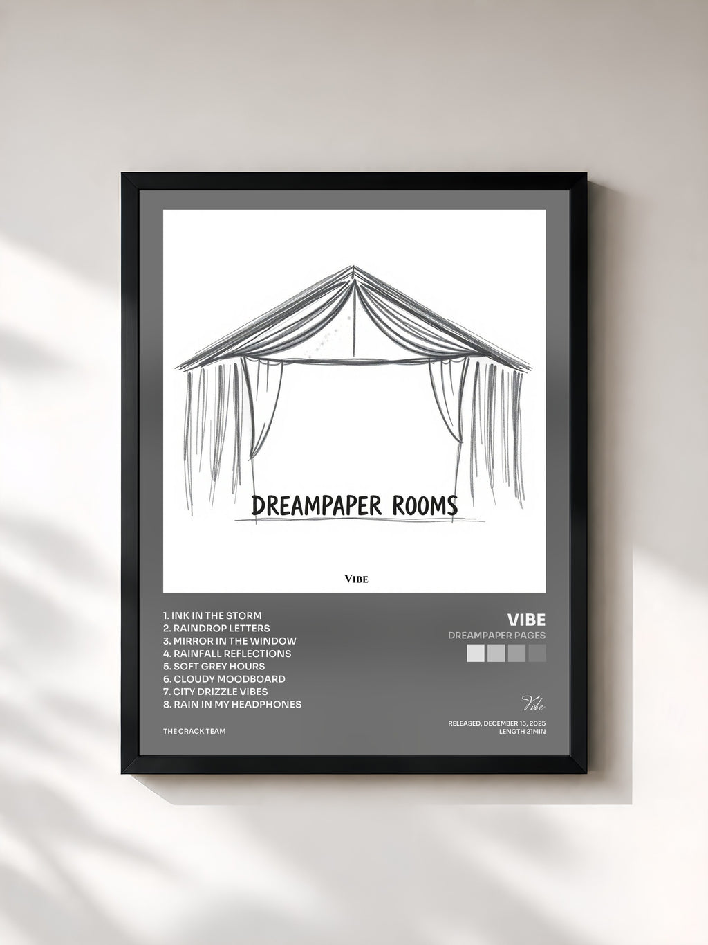 #noir Tableau de l'album Dreampaper Pages de Vibe, cadre noir, imprimé et encadré en France