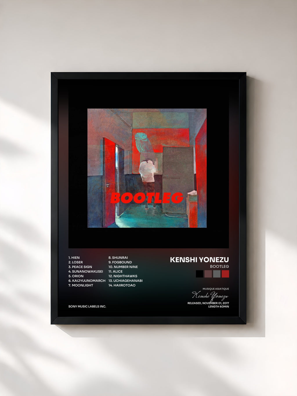 #noir Tableau de l'album BOOTLEG de Kenshi Yonezu, cadre noir, imprimé et encadré en France