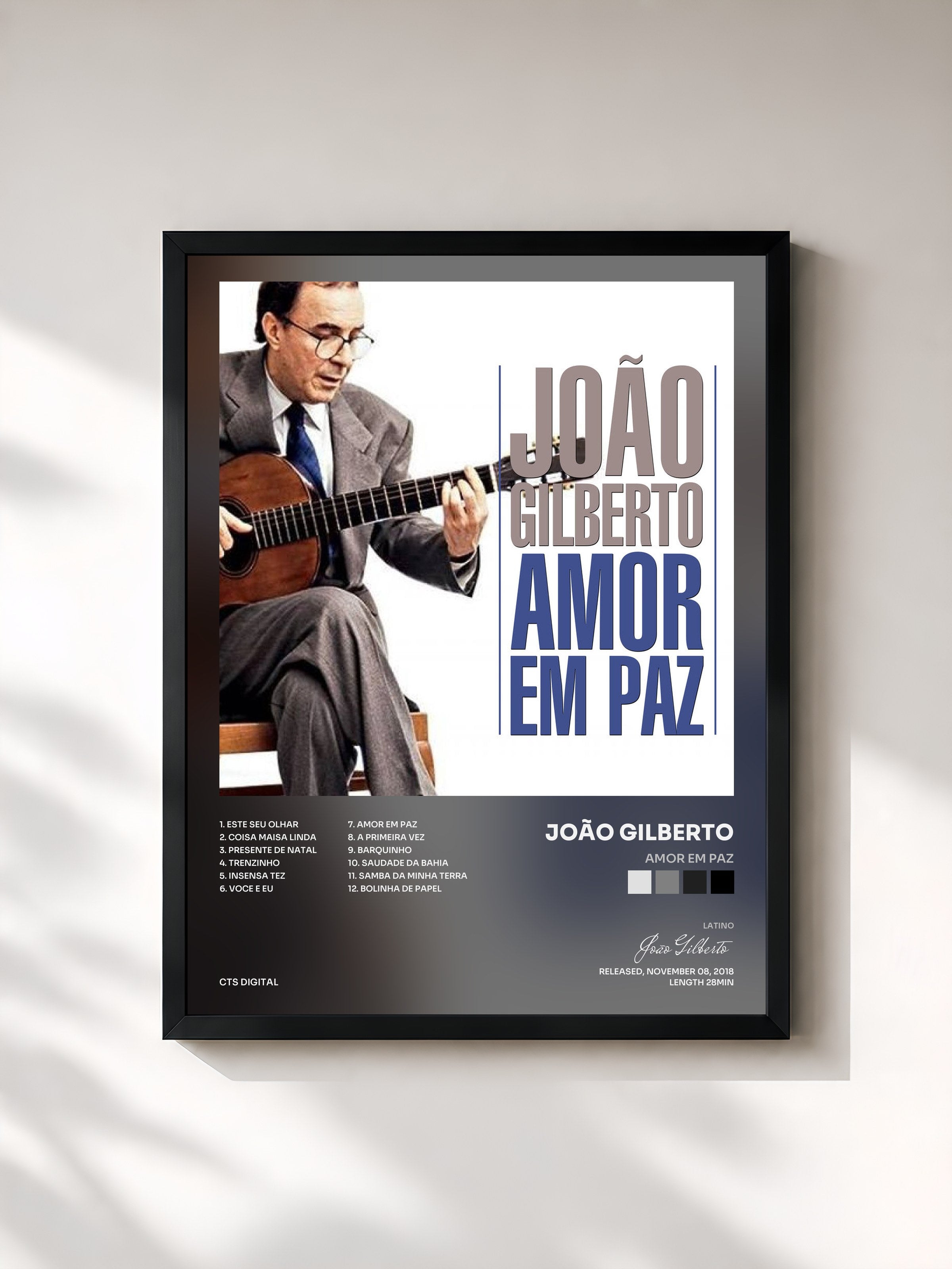 #noir Tableau de l'album Amor Em Paz de João Gilberto, cadre noir, imprimé et encadré en France