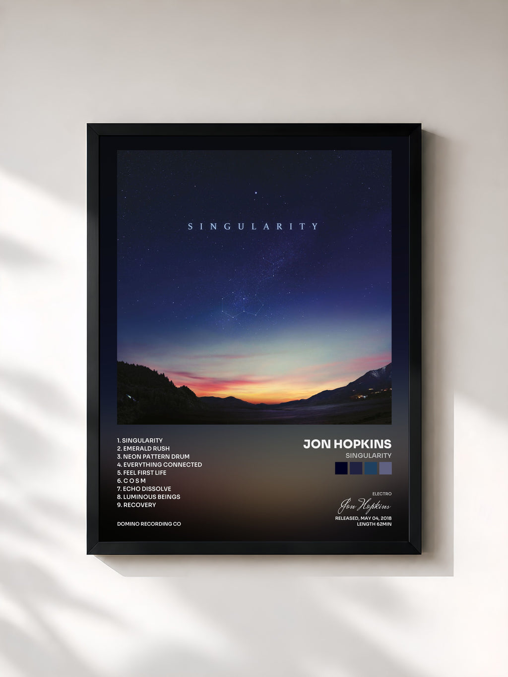 #noir Tableau de l'album Singularity de Jon Hopkins, cadre noir, imprimé et encadré en France