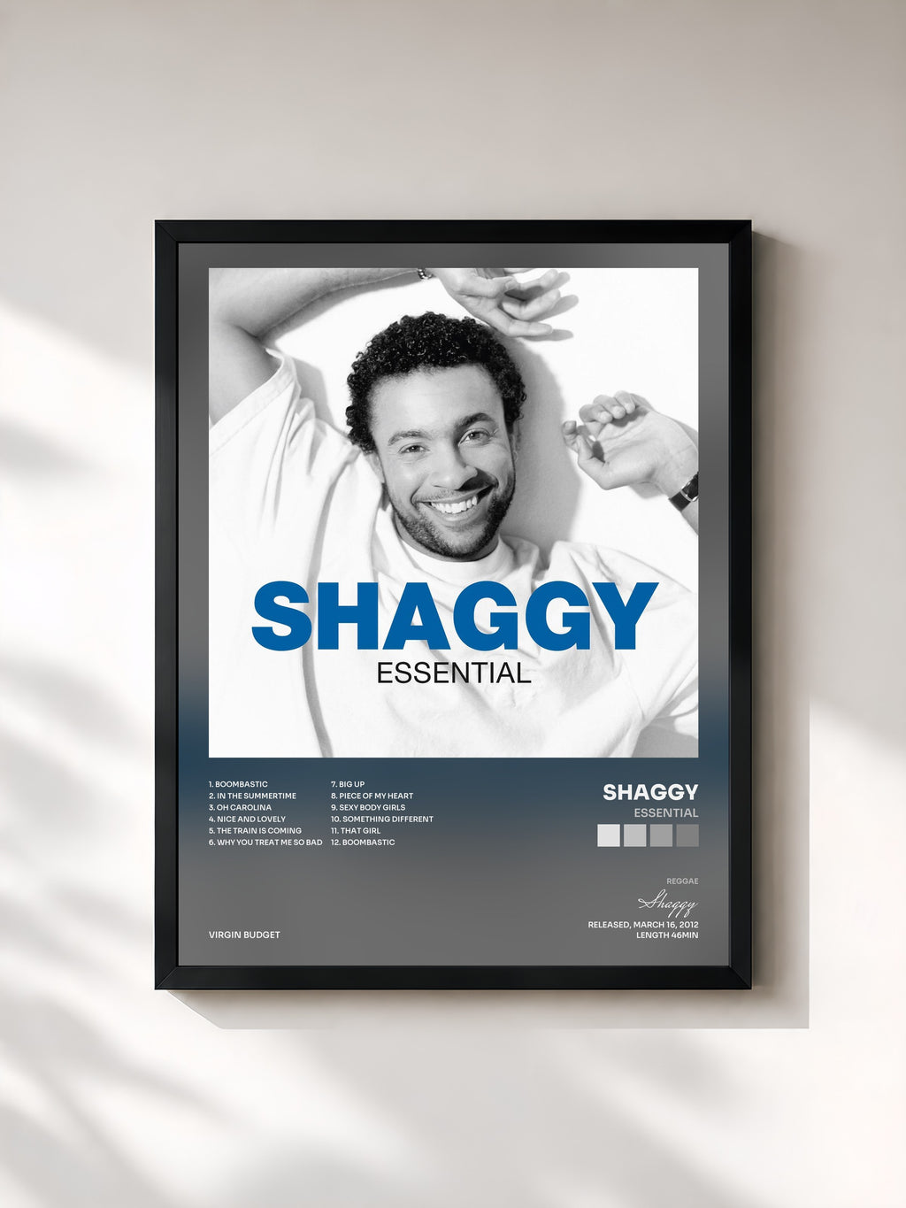 #noir Tableau de l'album Essential de Shaggy, cadre noir, imprimé et encadré en France