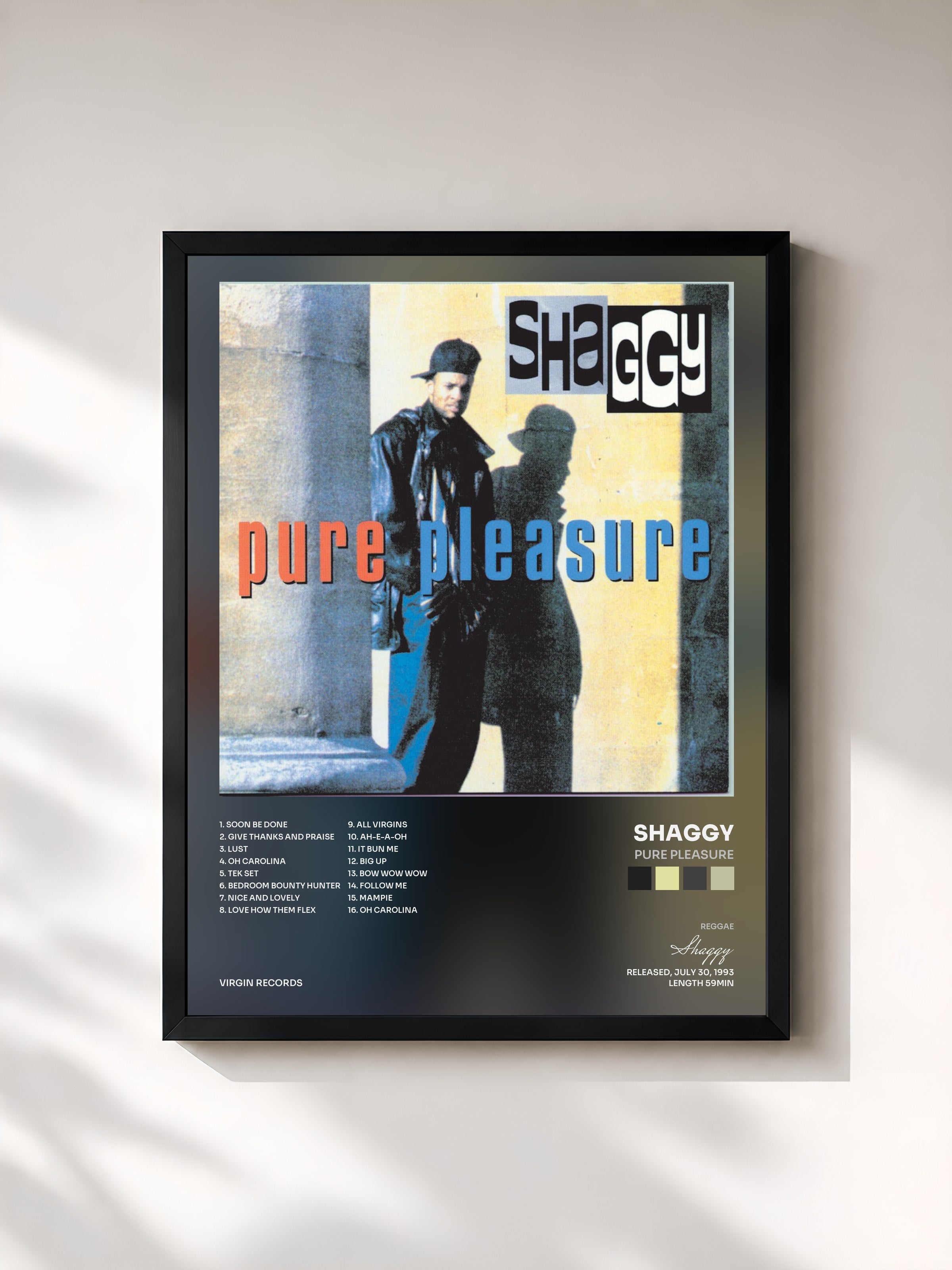 #noir Tableau de l'album Pure Pleasure de Shaggy, cadre noir, imprimé et encadré en France
