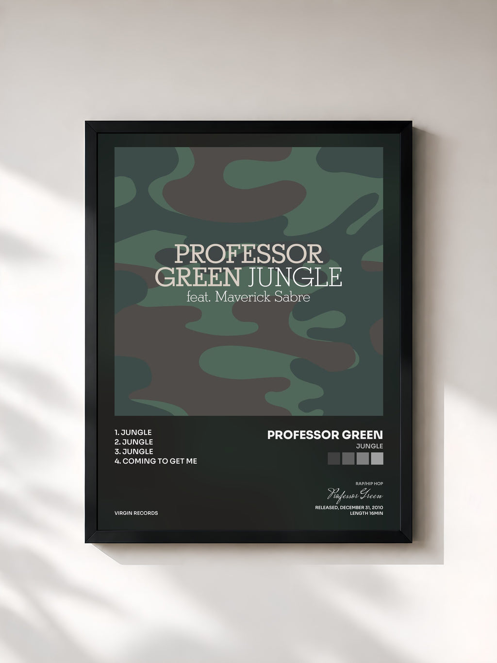 #noir Tableau de l'album Jungle de Professor Green, cadre noir, imprimé et encadré en France