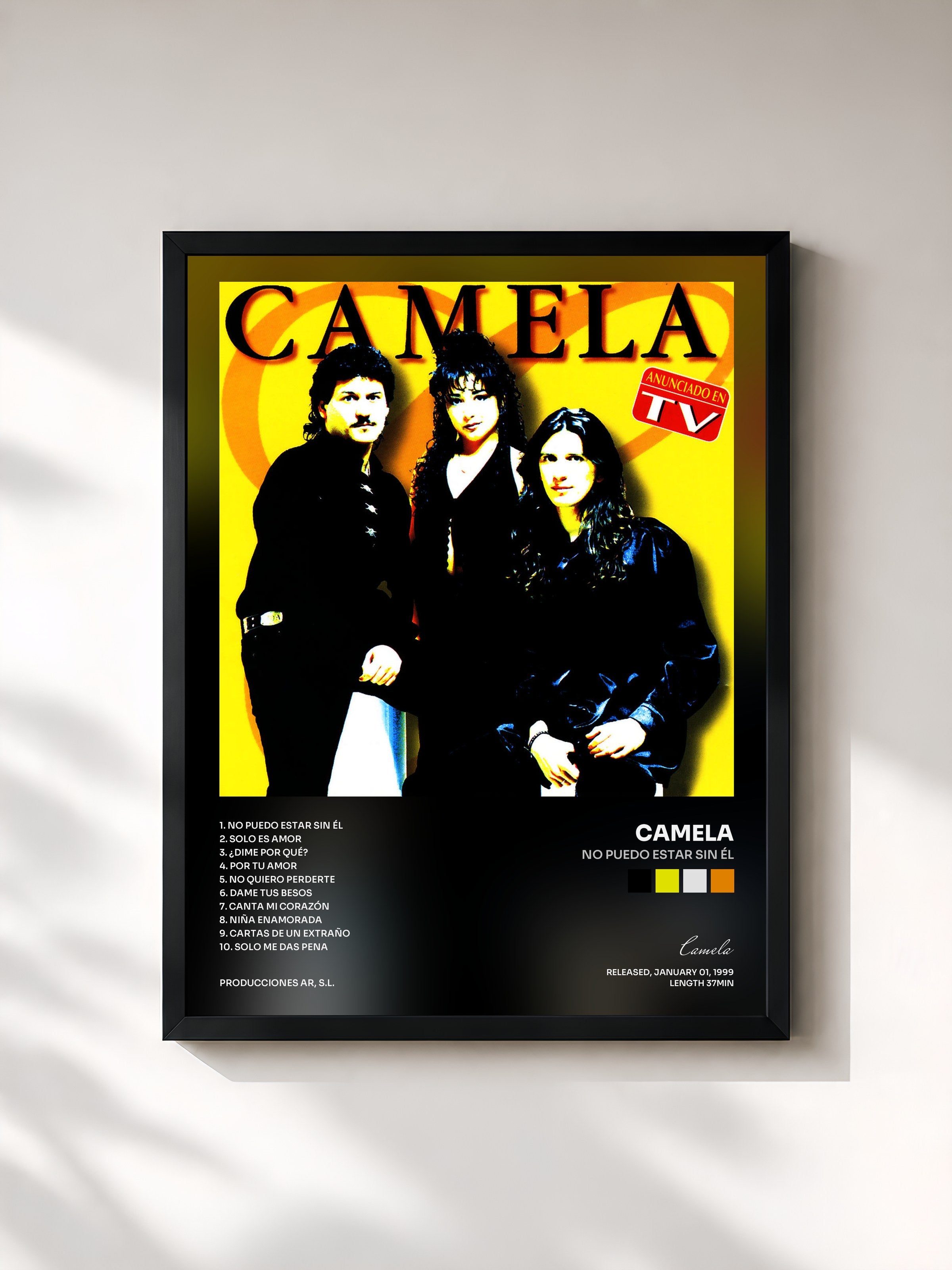 #noir Tableau de l'album No Puedo Estar Sin Él de Camela, cadre noir, imprimé et encadré en France