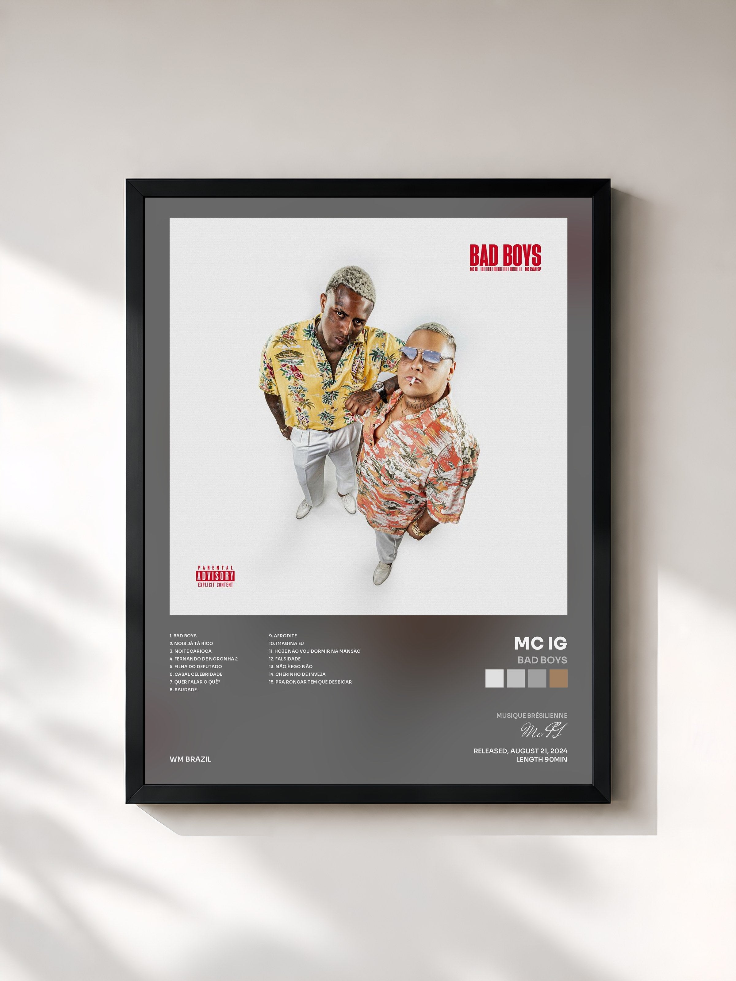#noir Tableau de l'album Bad Boys de Mc IG, cadre noir, imprimé et encadré en France