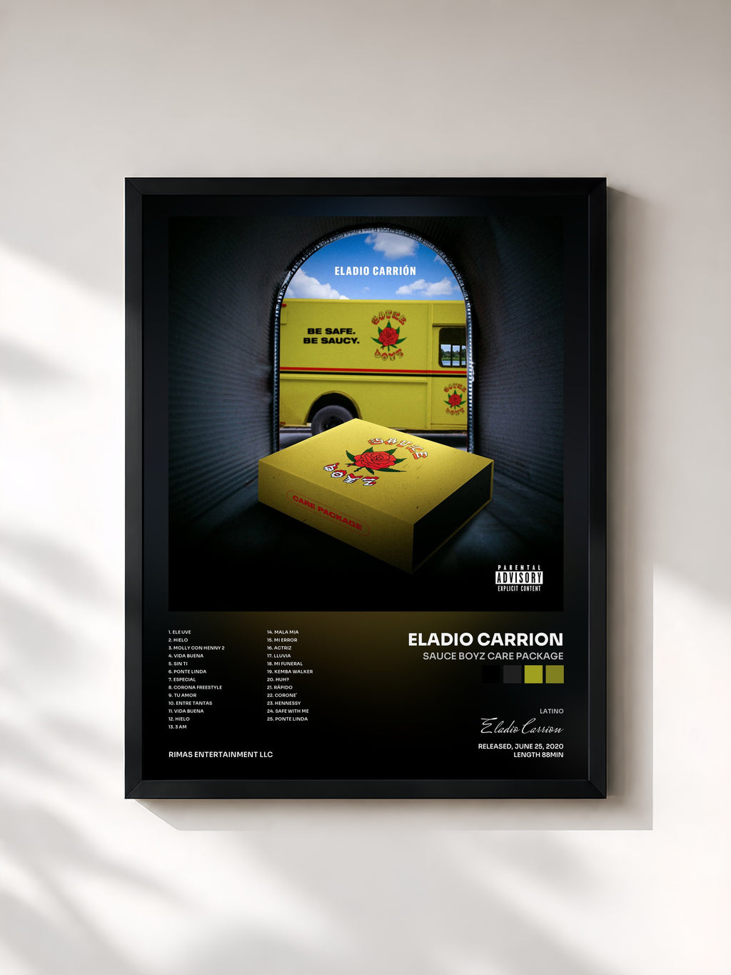 #noir Tableau de l'album Sauce Boyz Care Package de Eladio Carrion, cadre noir, imprimé et encadré en France