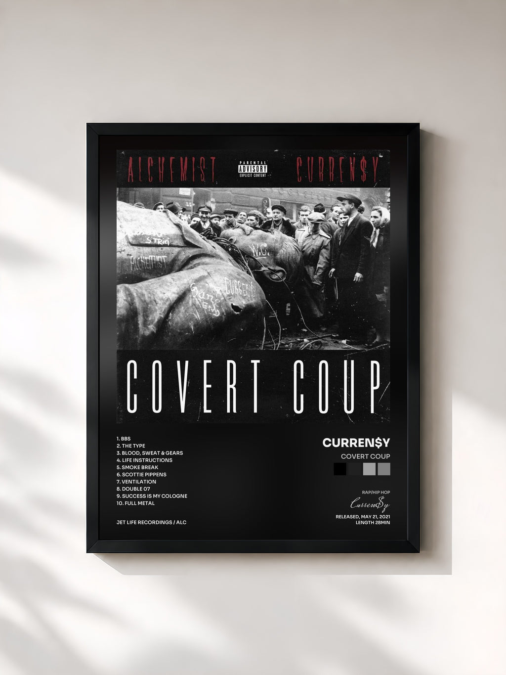 #noir Tableau de l'album Covert Coup de Curren$y, cadre noir, imprimé et encadré en France