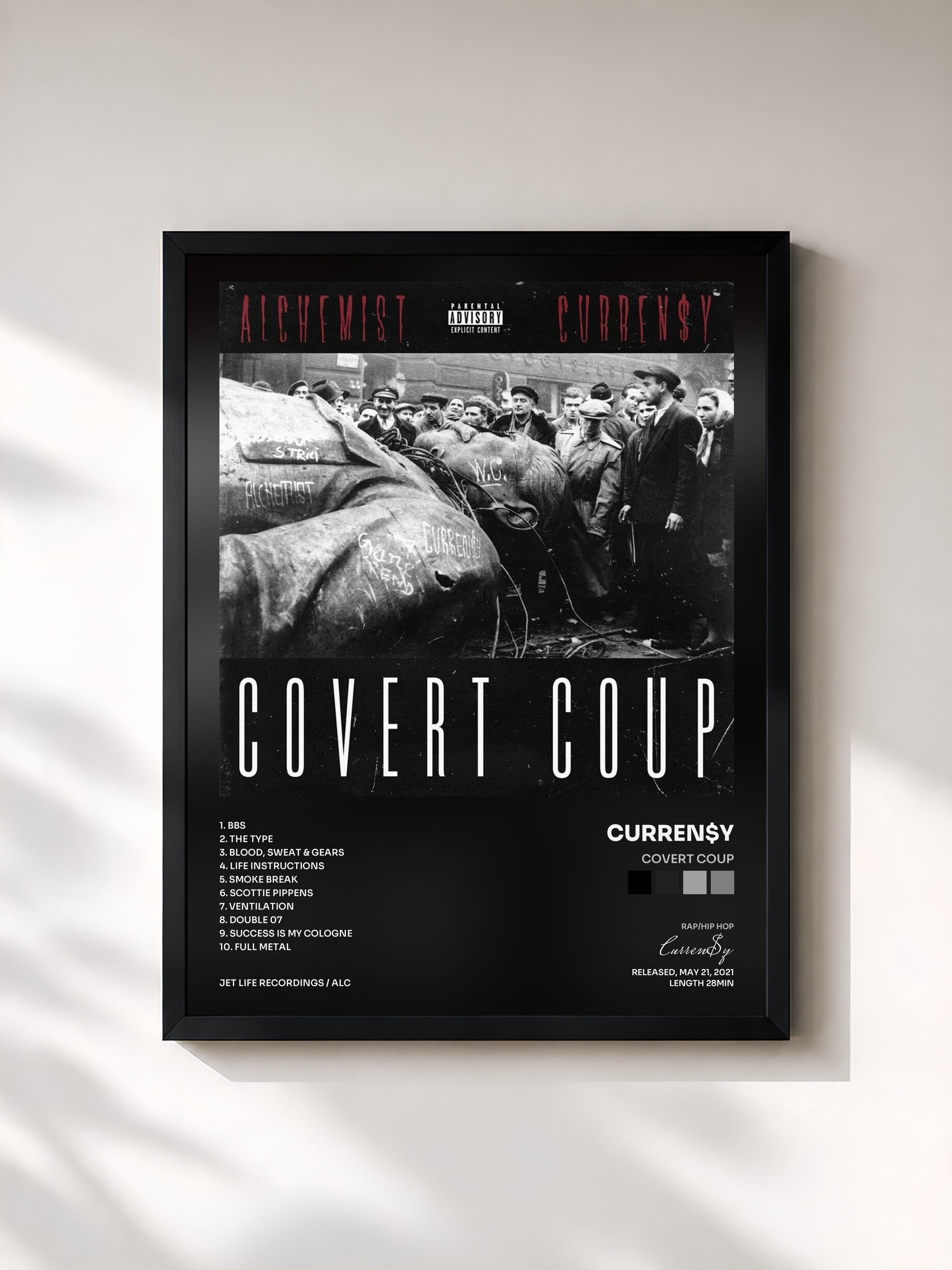 #noir Tableau de l'album Covert Coup de Curren$y, cadre noir, imprimé et encadré en France