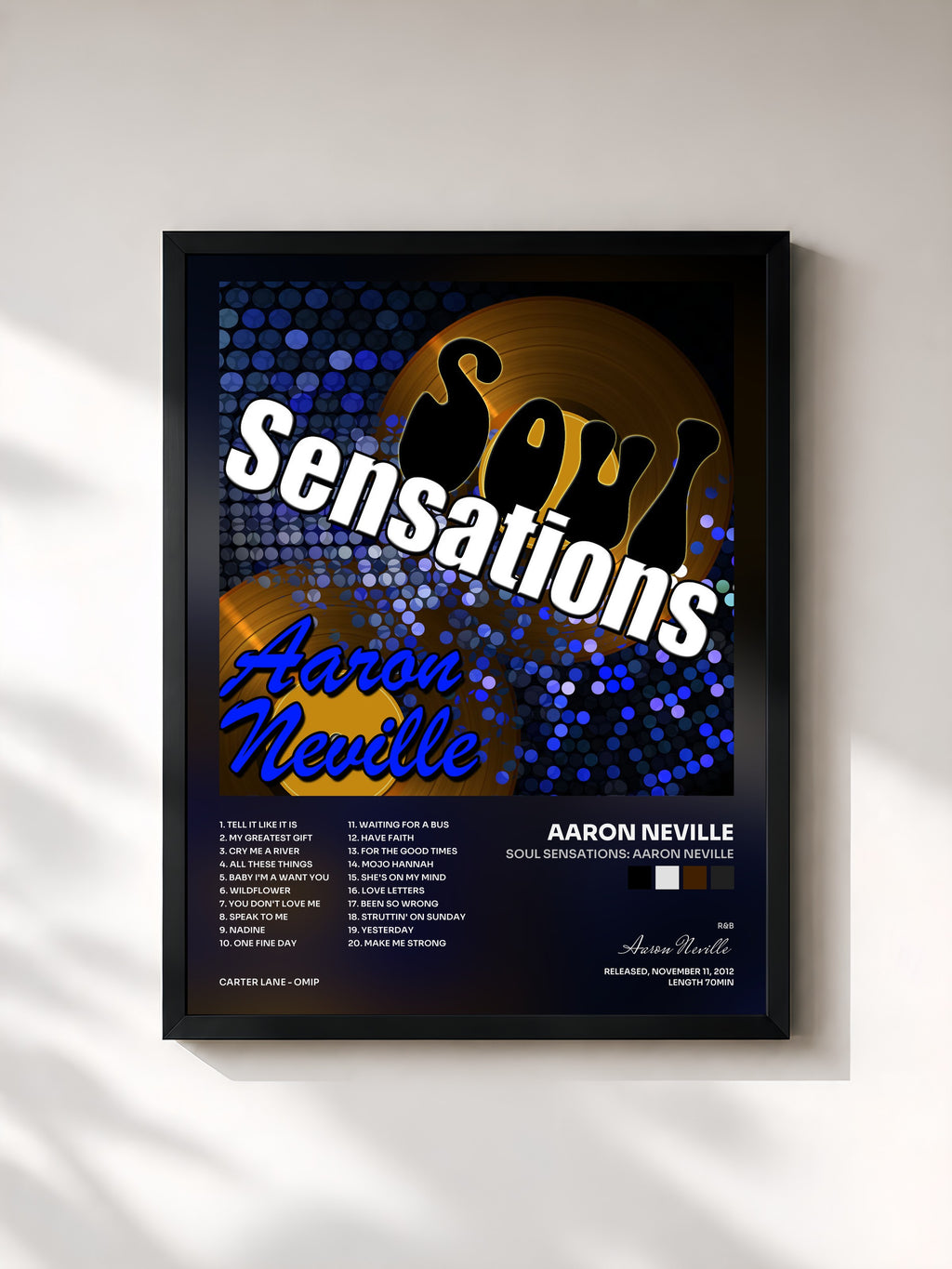 #noir Tableau de l'album Soul Sensations: Aaron Neville de Aaron Neville, cadre noir, imprimé et encadré en France
