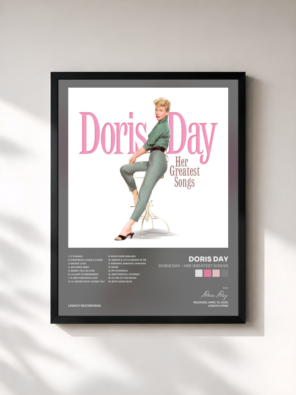 #noir Tableau de l'album Doris Day - Her Greatest Songs de Doris Day, cadre noir, imprimé et encadré en France