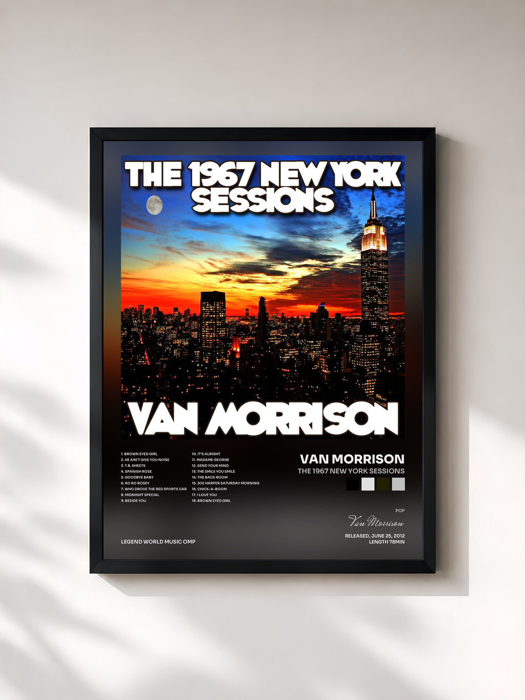 #noir Tableau de l'album The 1967 New York Sessions de Van Morrison, cadre noir, imprimé et encadré en France