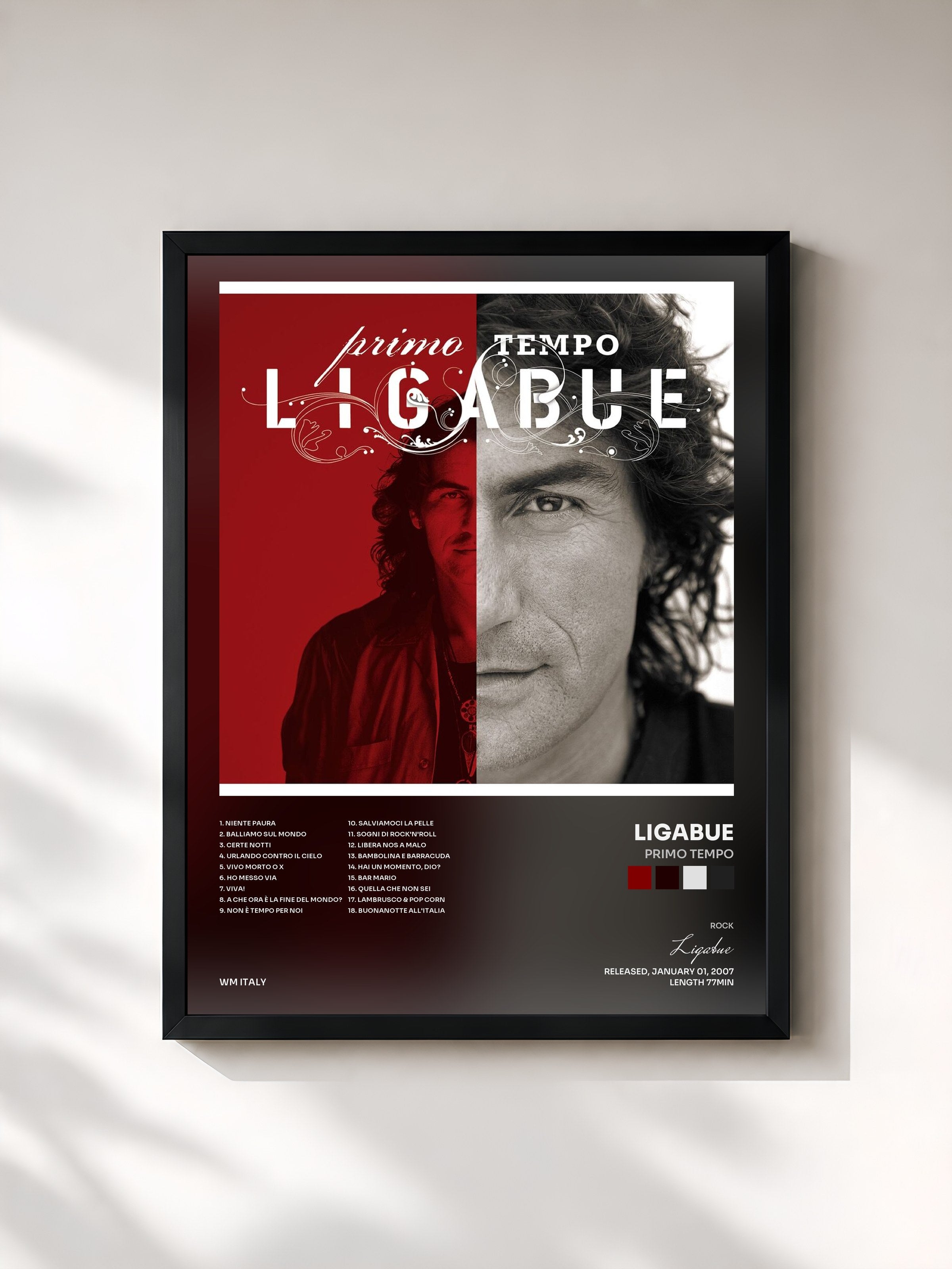 #noir Tableau de l'album Primo tempo de Ligabue, cadre noir, imprimé et encadré en France