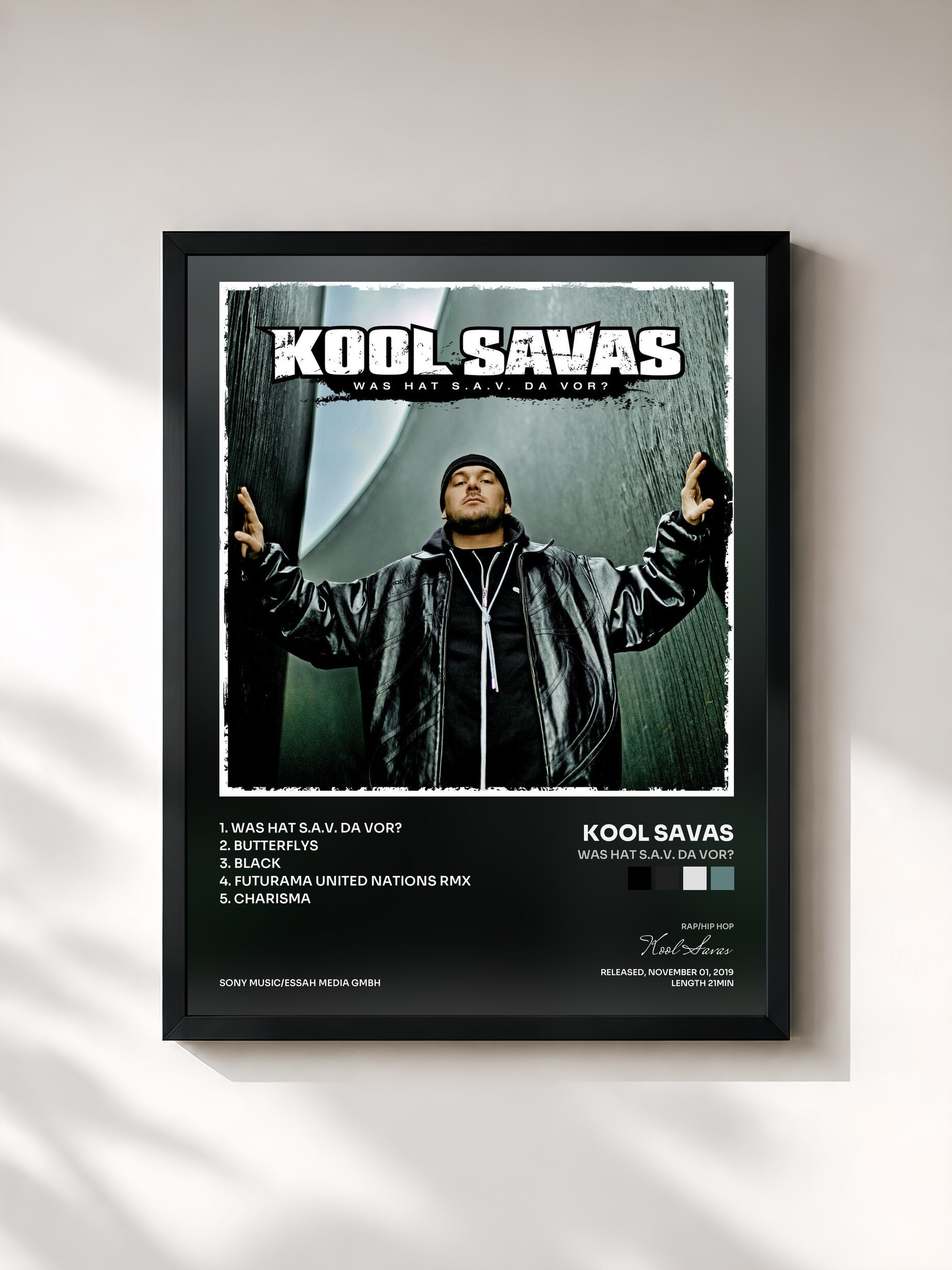 #noir Tableau de l'album Was hat S.A.V. da vor? de Kool Savas, cadre noir, imprimé et encadré en France