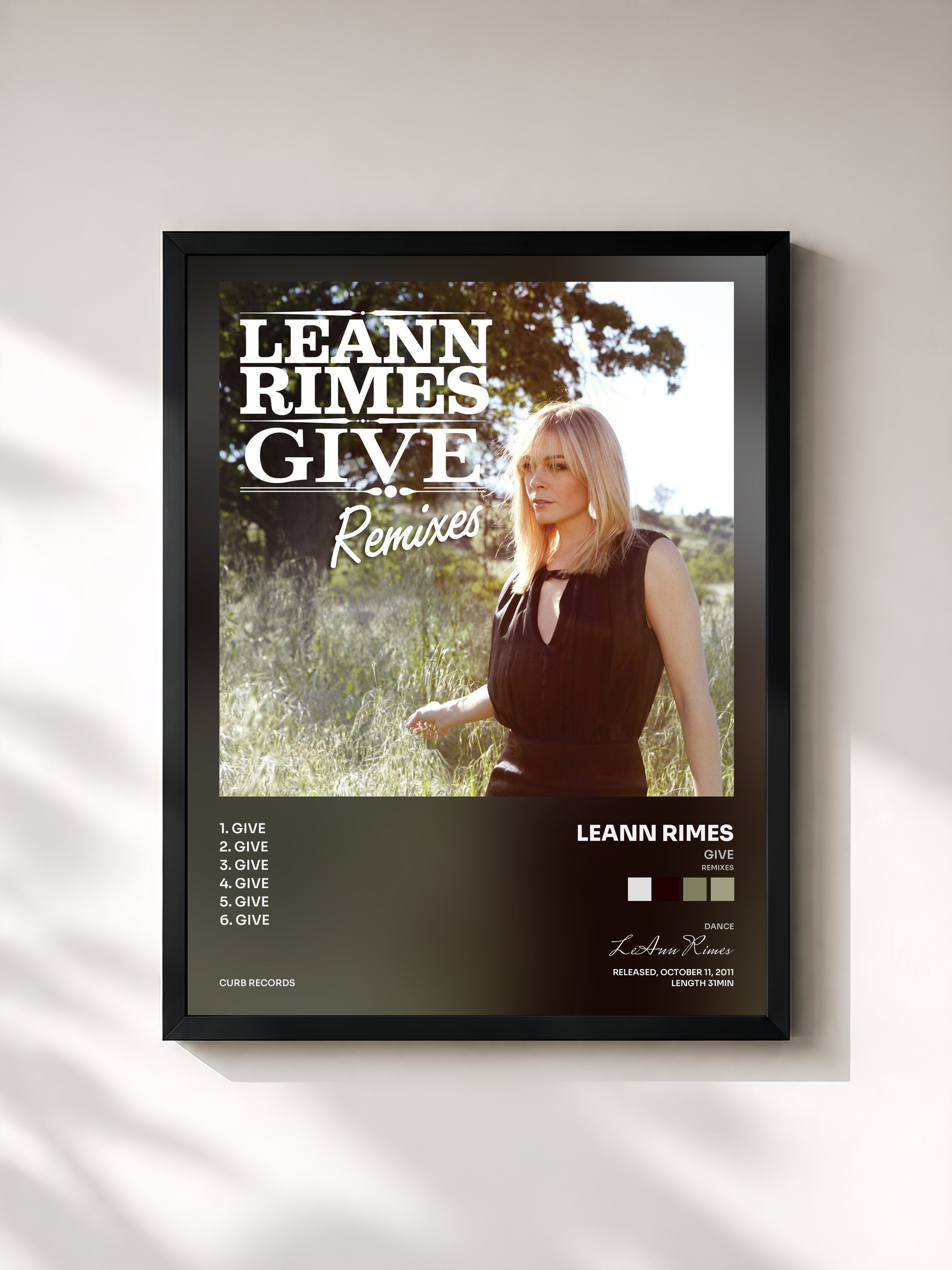 #noir Tableau de l'album Give (Remixes) de LeAnn Rimes, cadre noir, imprimé et encadré en France