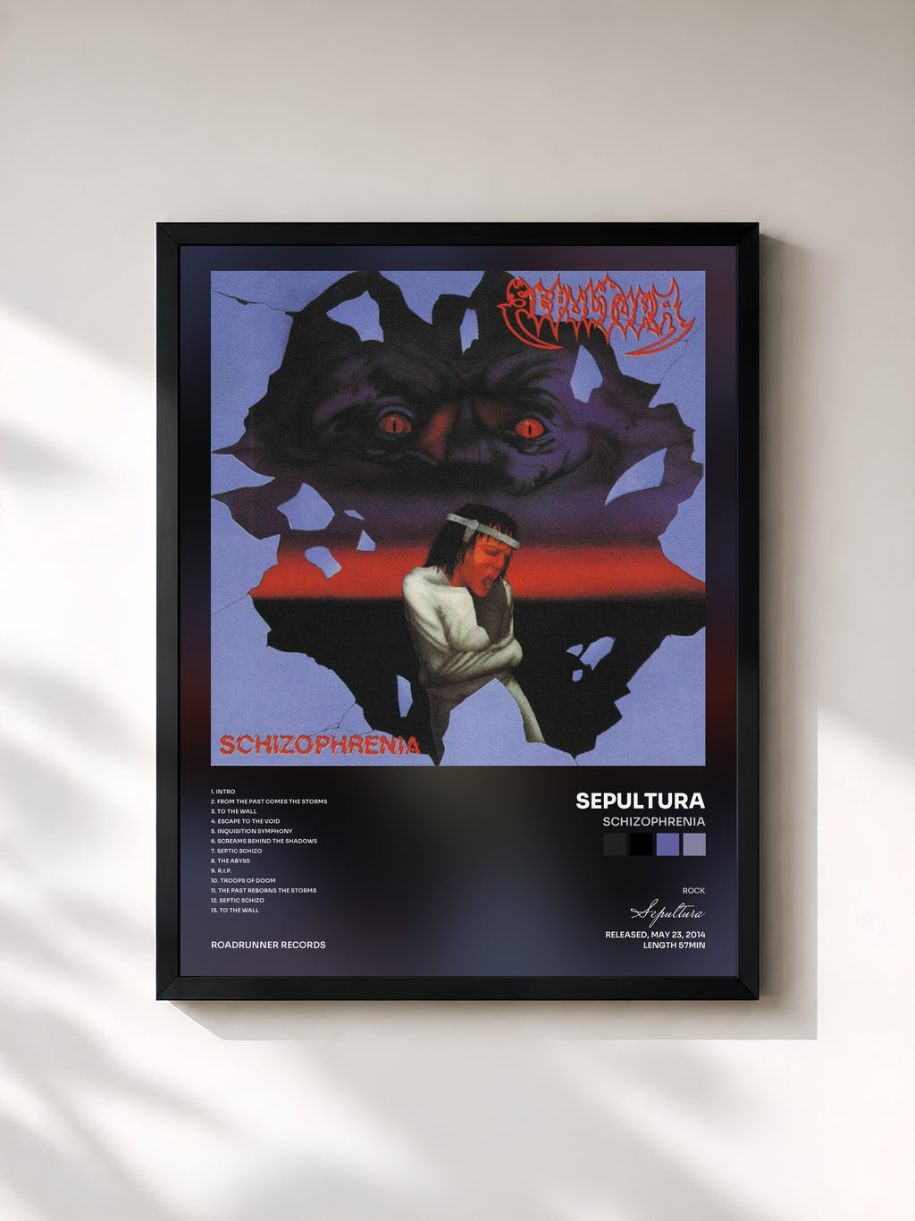 #noir Tableau de l'album Schizophrenia de Sepultura, cadre noir, imprimé et encadré en France