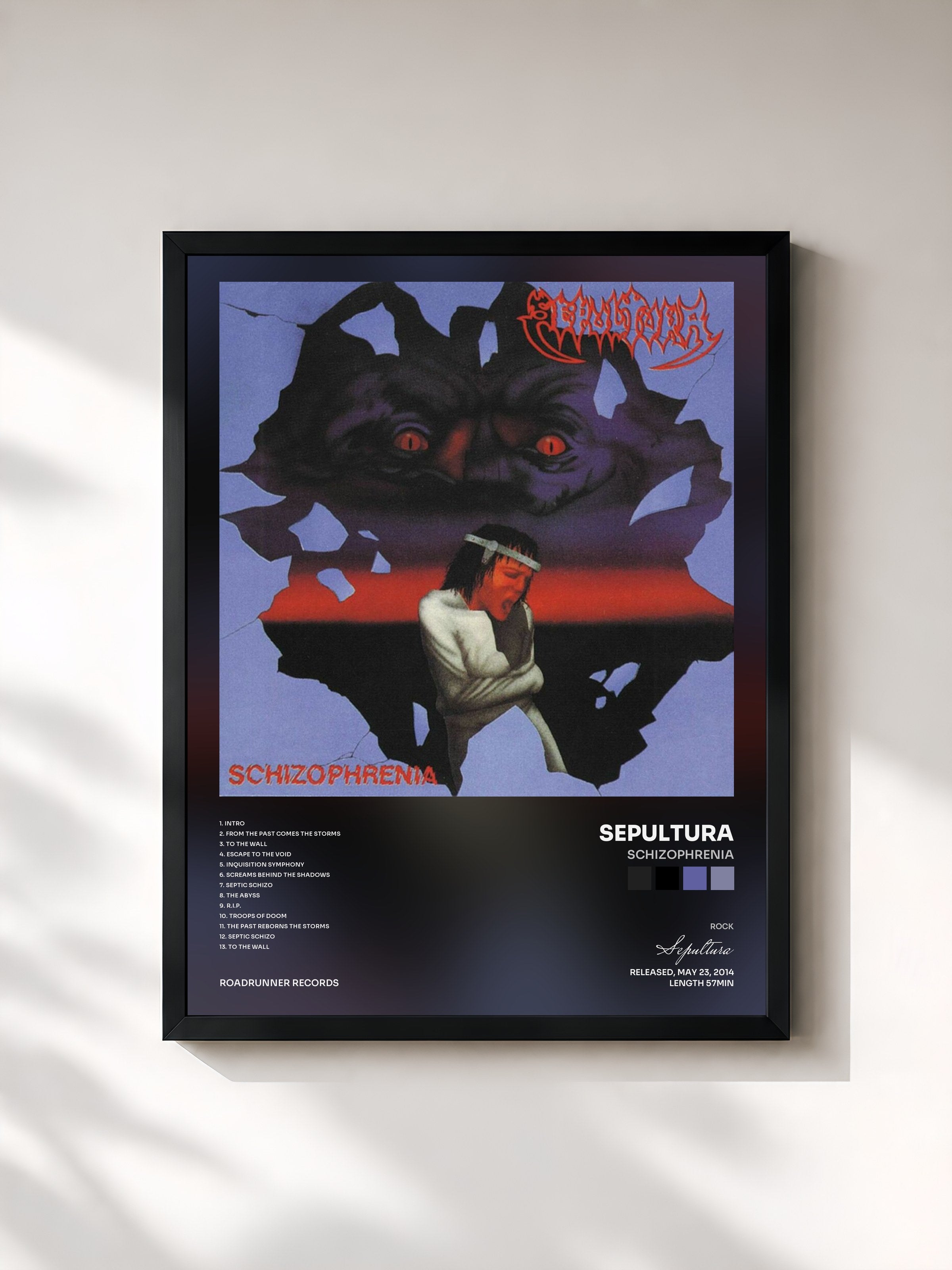 #noir Tableau de l'album Schizophrenia de Sepultura, cadre noir, imprimé et encadré en France