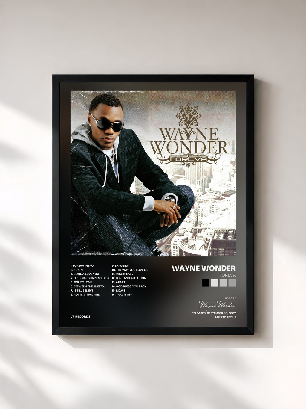 #noir Tableau de l'album Foreva de Wayne Wonder, cadre noir, imprimé et encadré en France