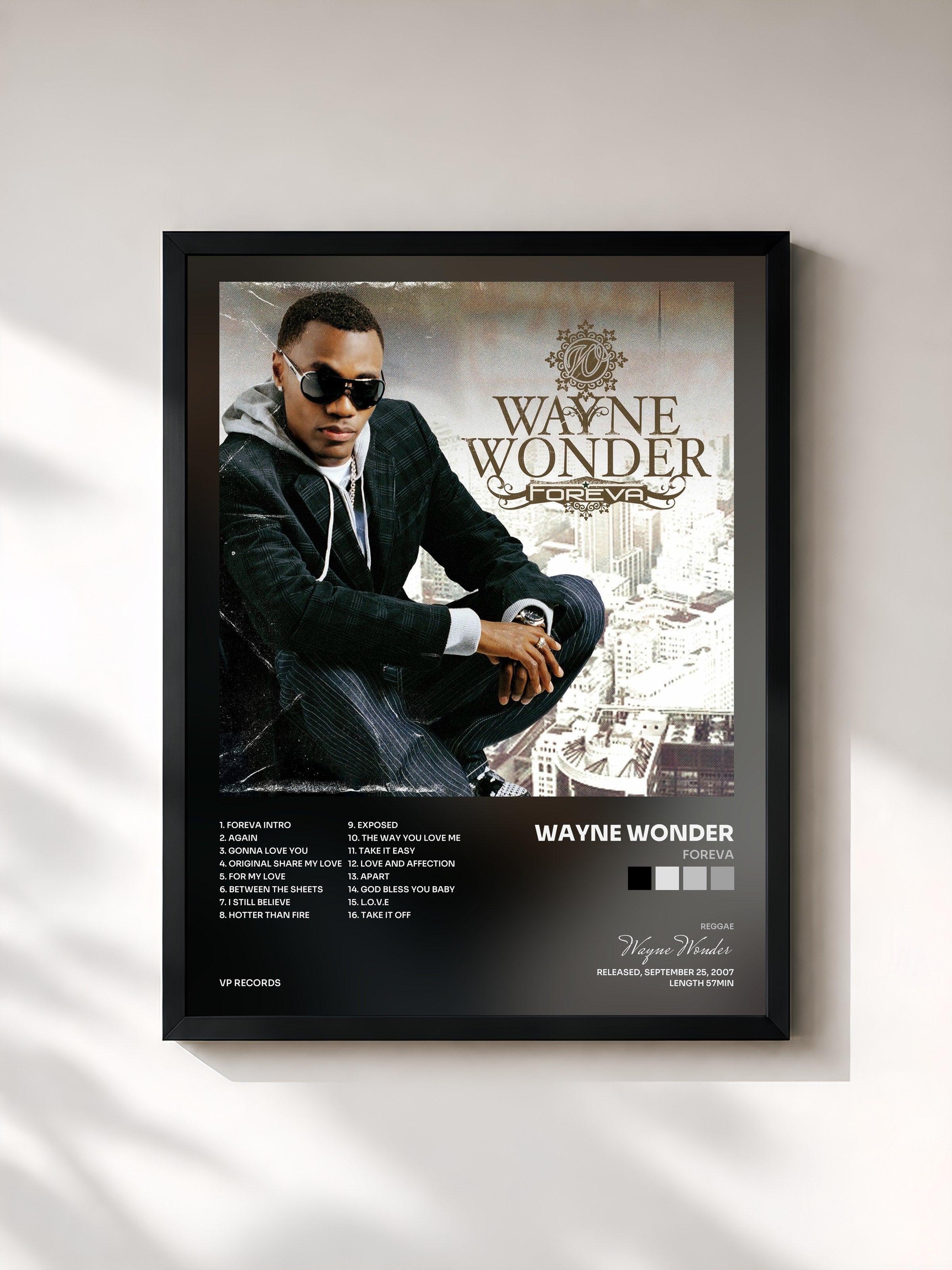 #noir Tableau de l'album Foreva de Wayne Wonder, cadre noir, imprimé et encadré en France