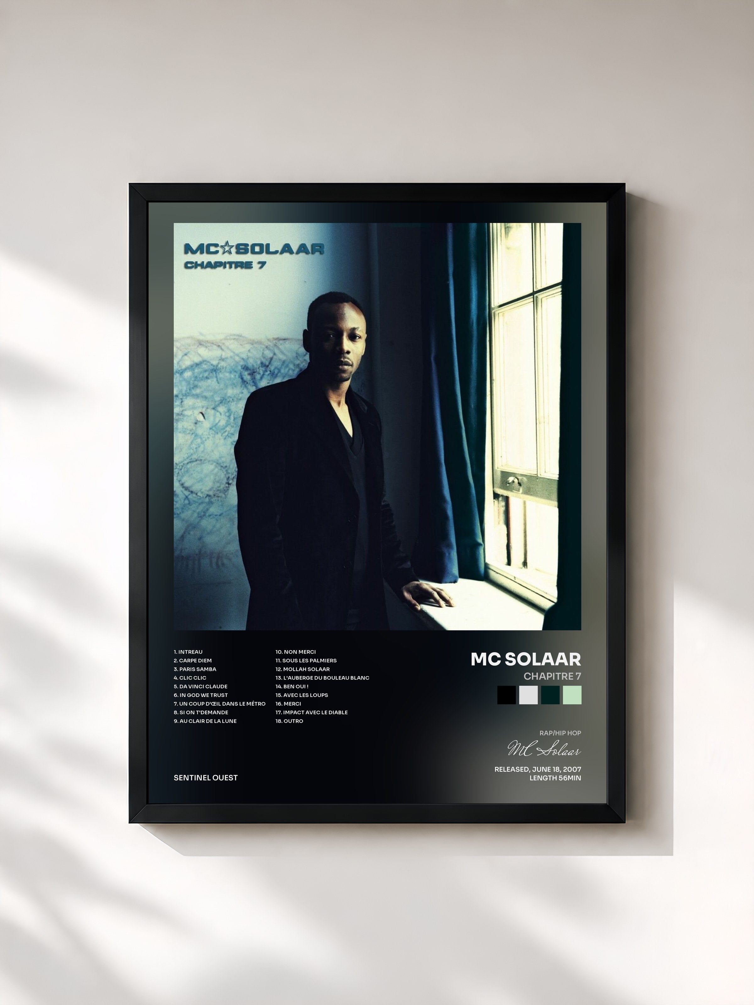 #noir Tableau de l'album Chapitre 7 de MC Solaar, cadre noir, imprimé et encadré en France