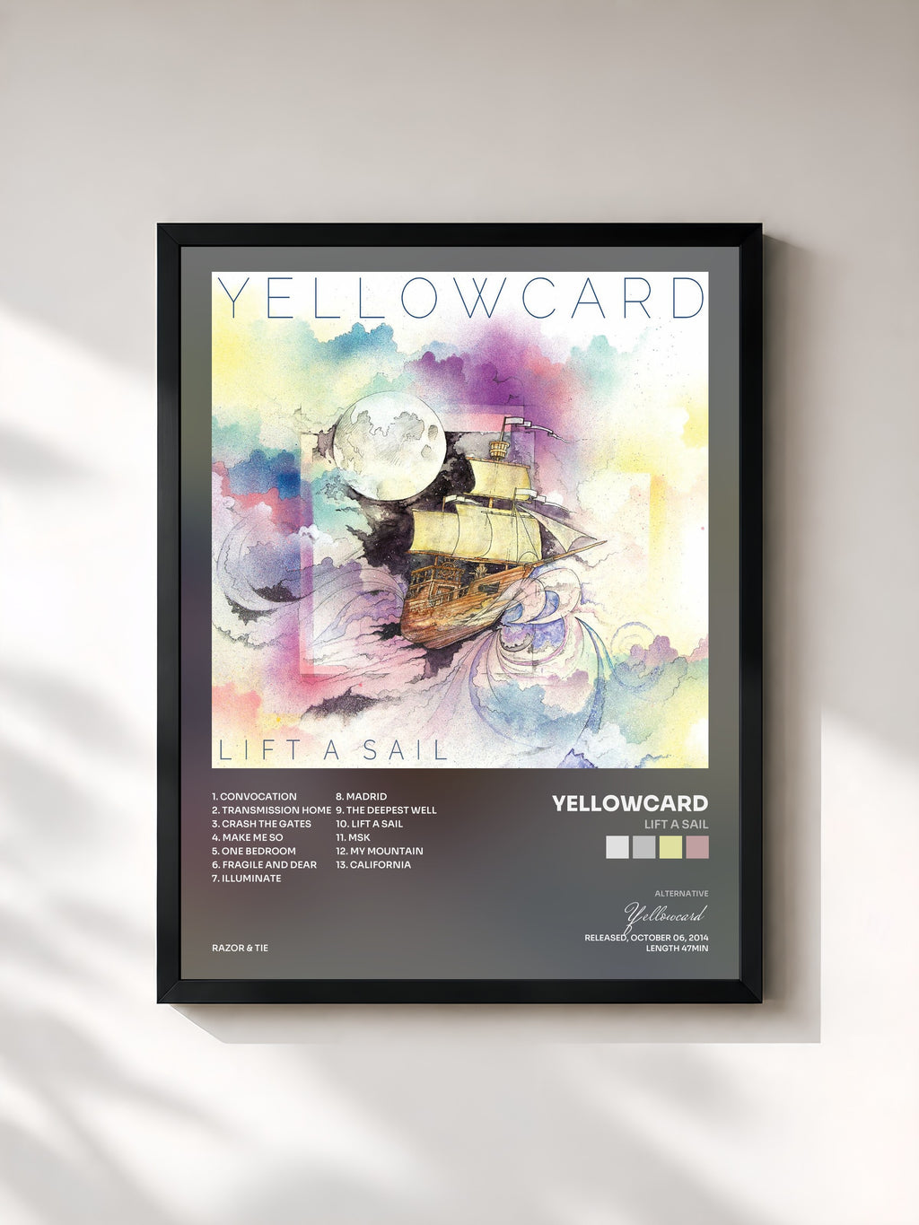 #noir Tableau de l'album Lift A Sail de Yellowcard, cadre noir, imprimé et encadré en France