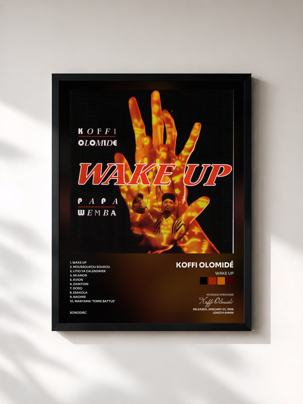 #noir Tableau de l'album Wake Up de Koffi Olomidé, cadre noir, imprimé et encadré en France