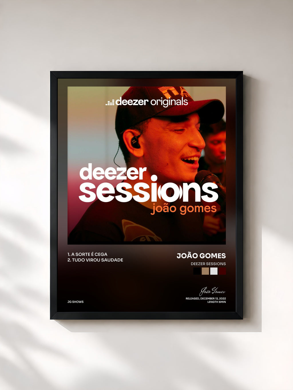 #noir Tableau de l'album Deezer Sessions de João Gomes, cadre noir, imprimé et encadré en France