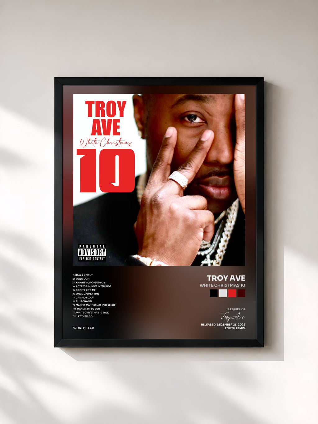#noir Tableau de l'album White Christmas 10 de Troy Ave, cadre noir, imprimé et encadré en France