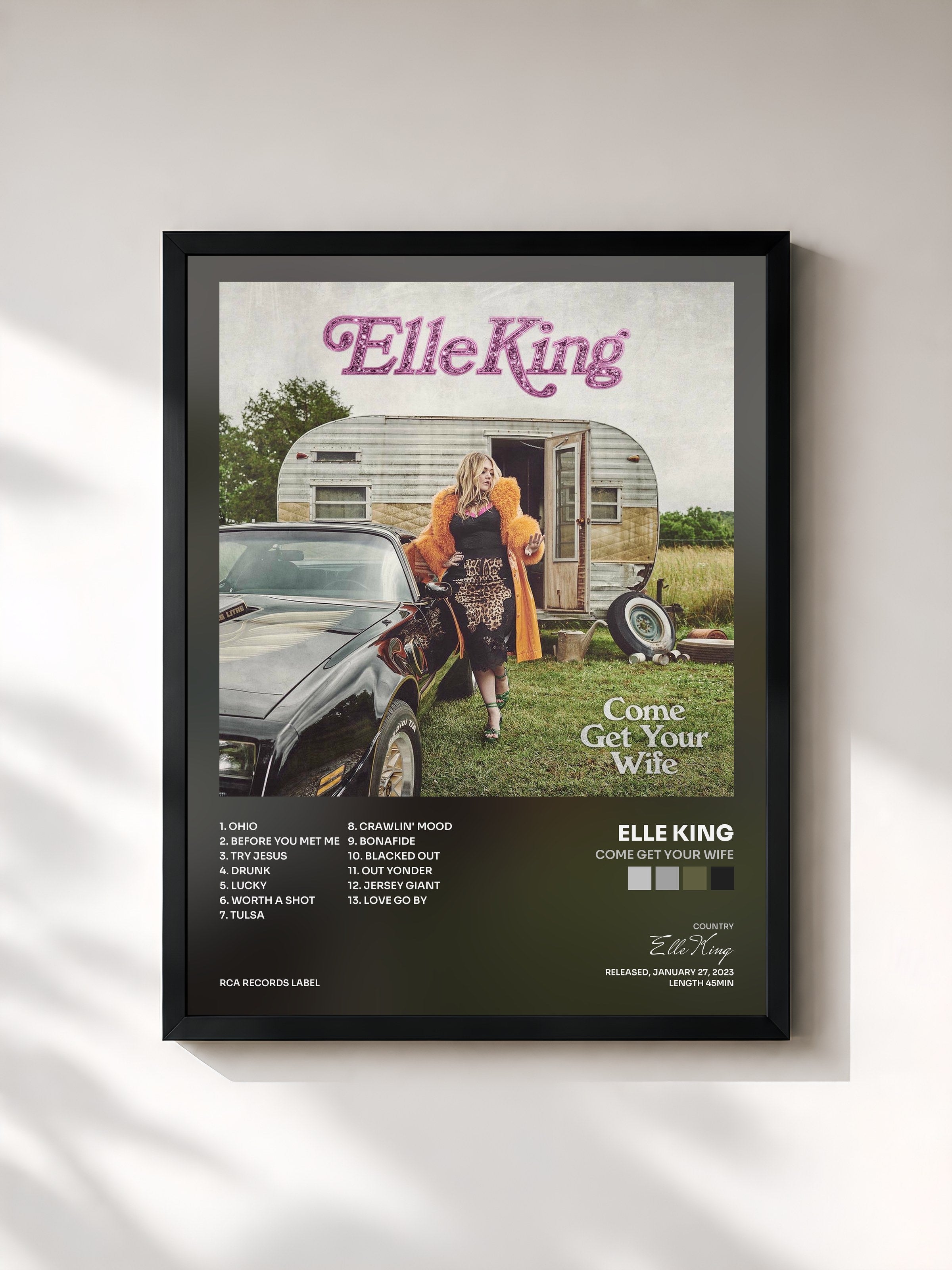 #noir Tableau de l'album Come Get Your Wife de Elle King, cadre noir, imprimé et encadré en France