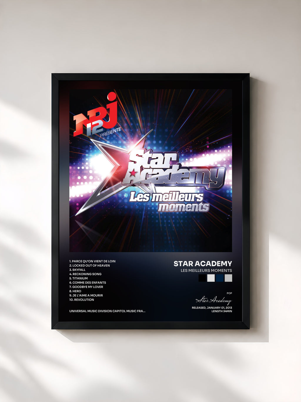 #noir Tableau de l'album Les Meilleurs Moments de Star Academy, cadre noir, imprimé et encadré en France