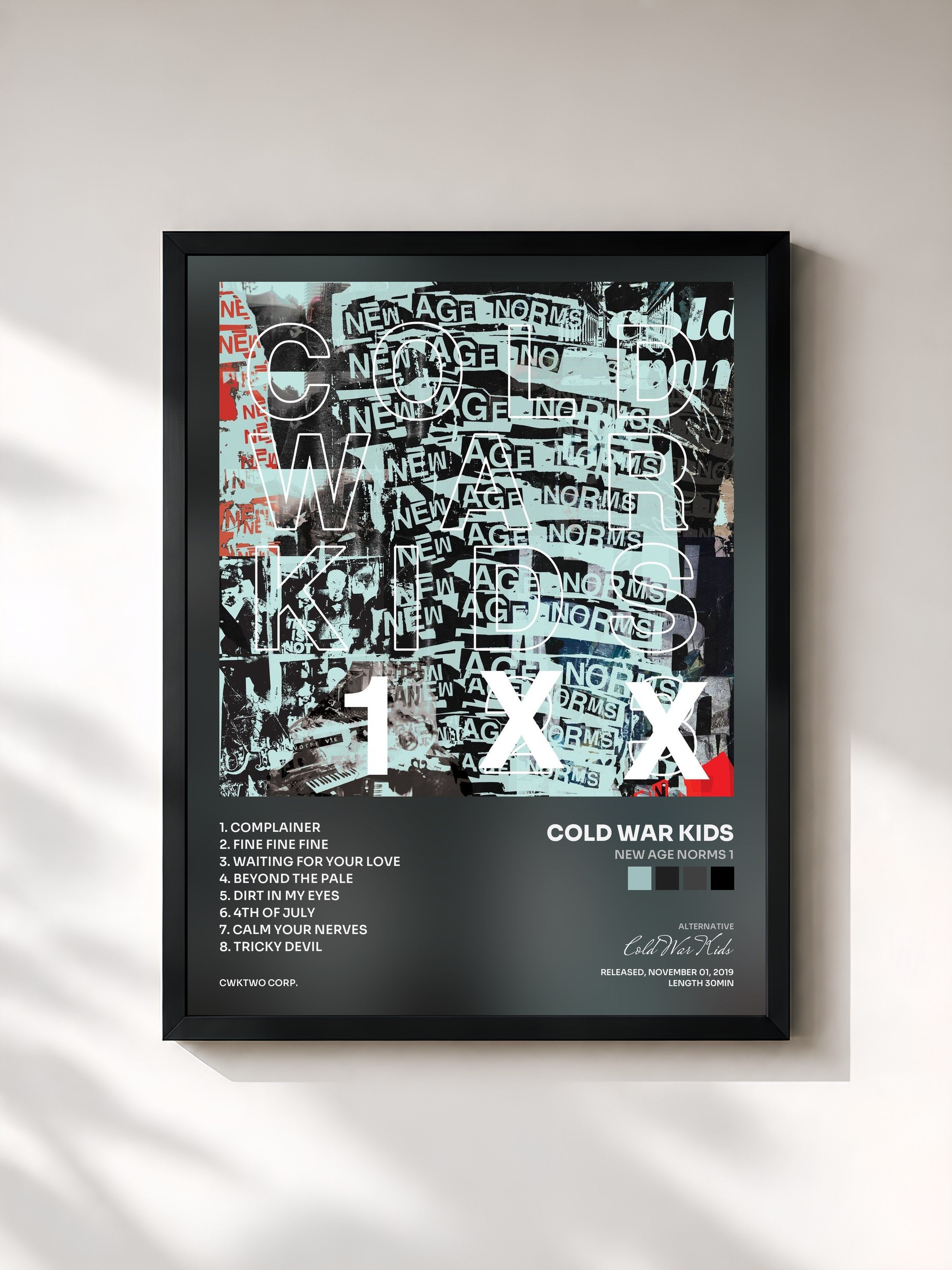 #noir Tableau de l'album New Age Norms 1 de Cold War Kids, cadre noir, imprimé et encadré en France