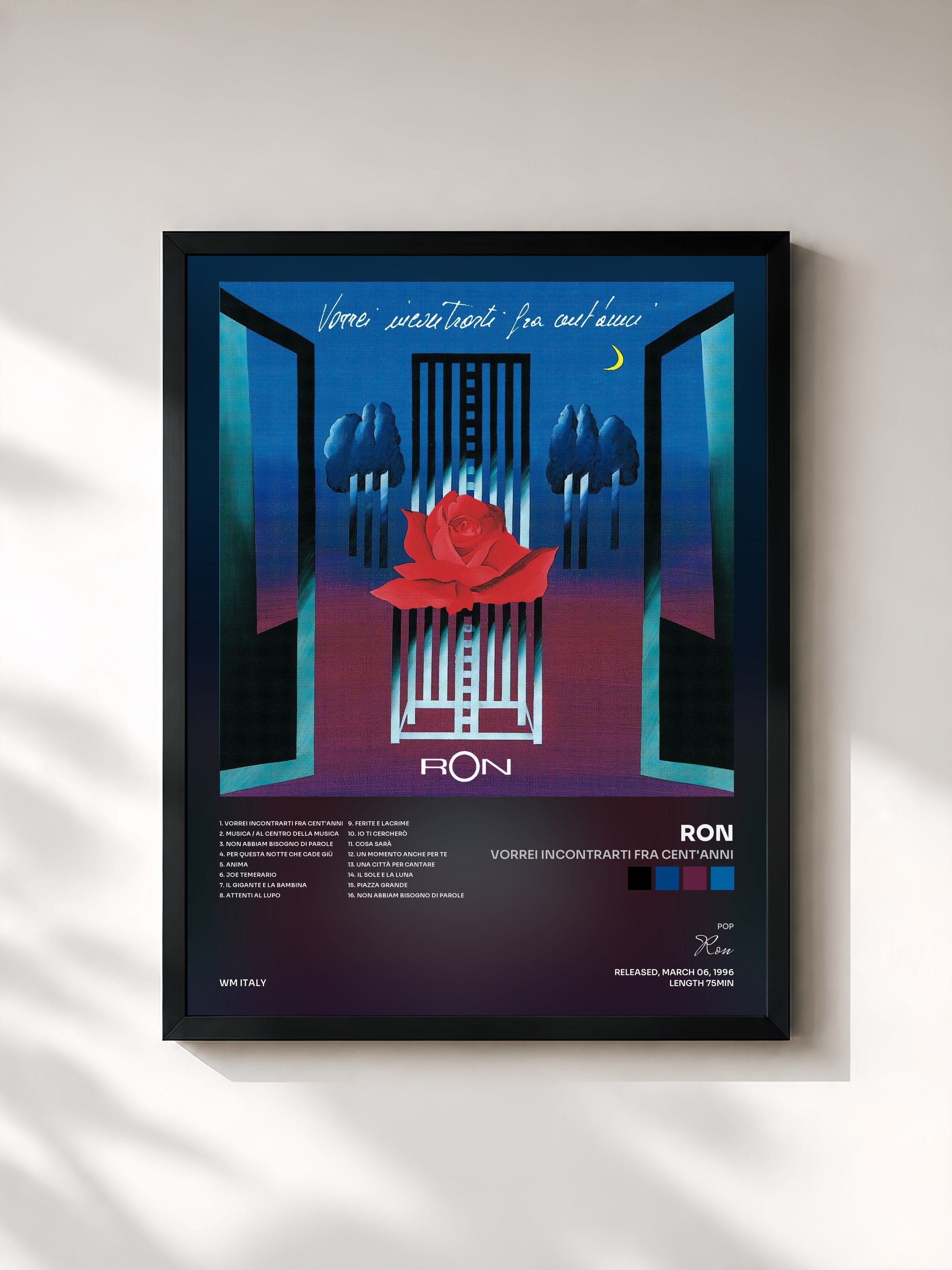 #noir Tableau de l'album Vorrei incontrarti fra cent'anni de Ron, cadre noir, imprimé et encadré en France