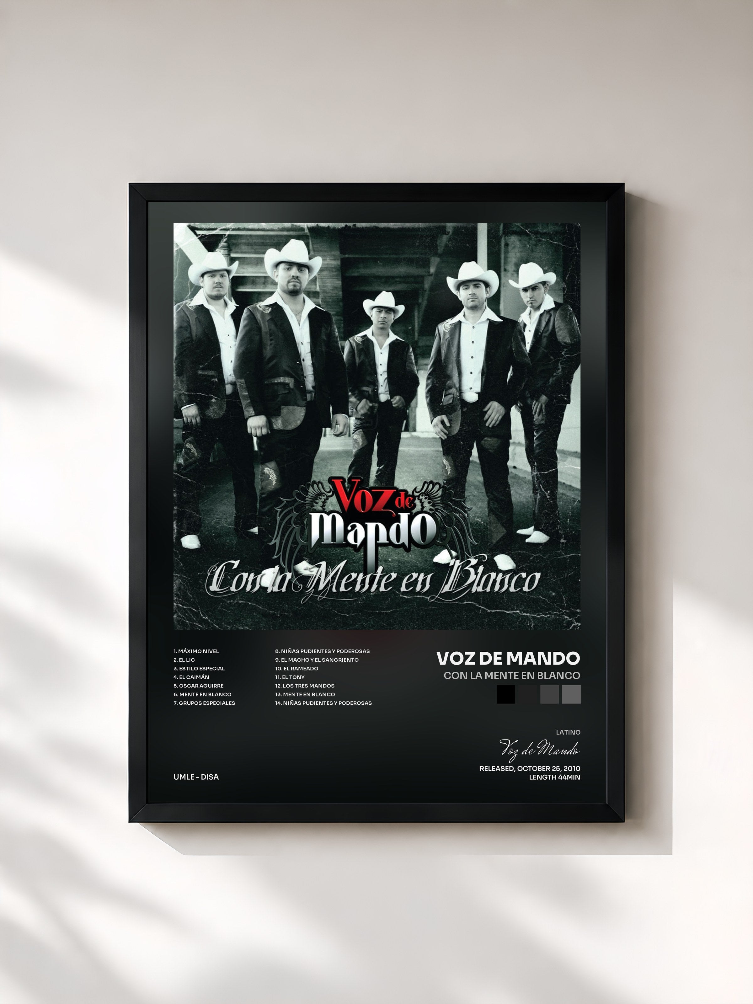 #noir Tableau de l'album Con La Mente En Blanco de Voz de Mando, cadre noir, imprimé et encadré en France