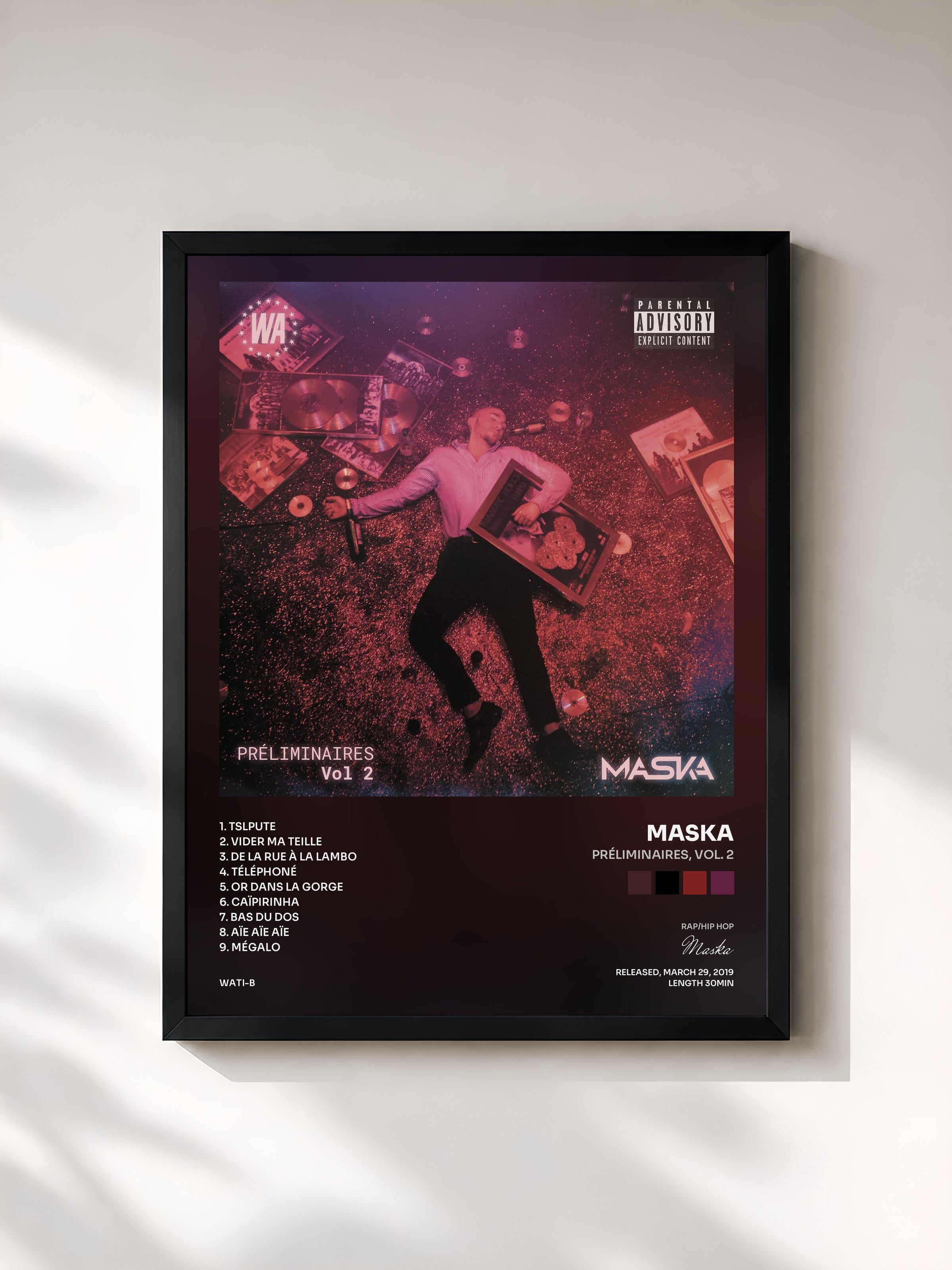 #noir Tableau de l'album Préliminaires, Vol. 2 de Maska, cadre noir, imprimé et encadré en France