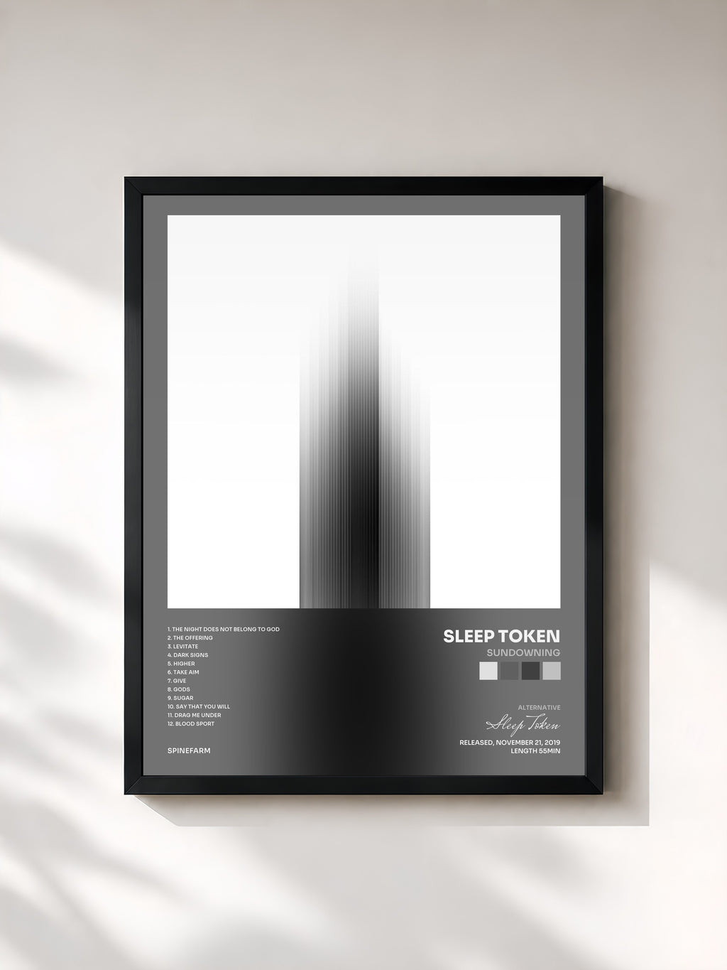 #noir Tableau de l'album Sundowning de Sleep Token, cadre noir, imprimé et encadré en France