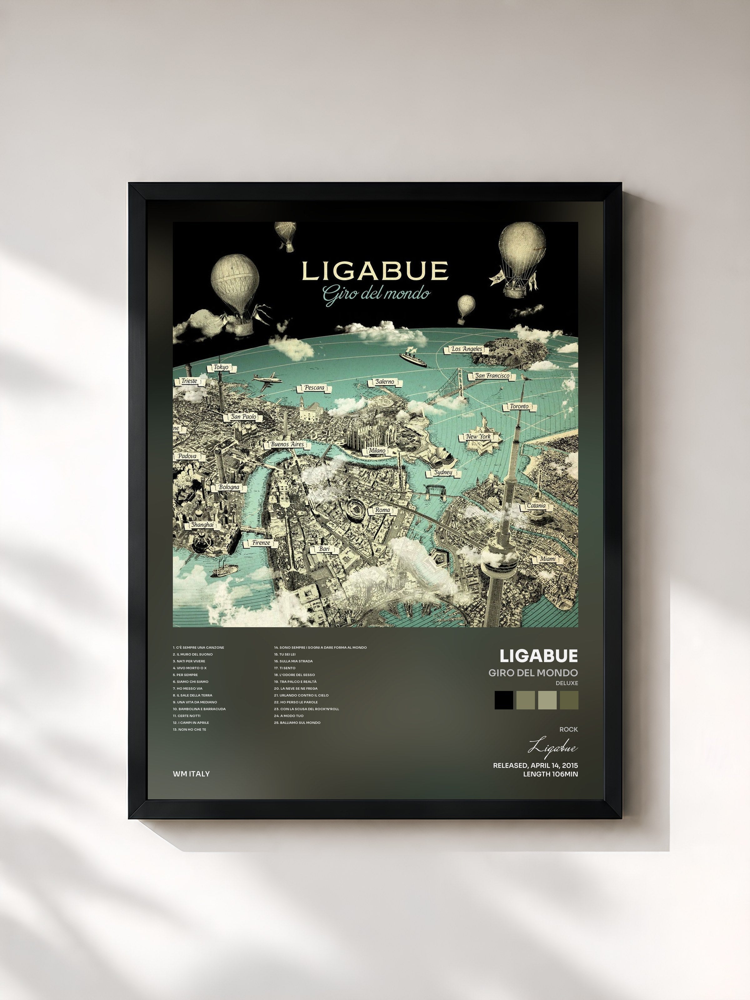 #noir Tableau de l'album Giro del mondo (Deluxe) de Ligabue, cadre noir, imprimé et encadré en France