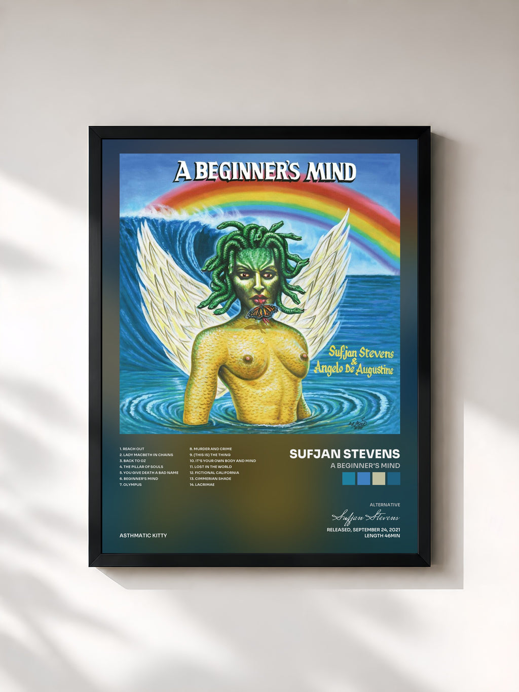 #noir Tableau de l'album A Beginner's Mind de Sufjan Stevens, cadre noir, imprimé et encadré en France