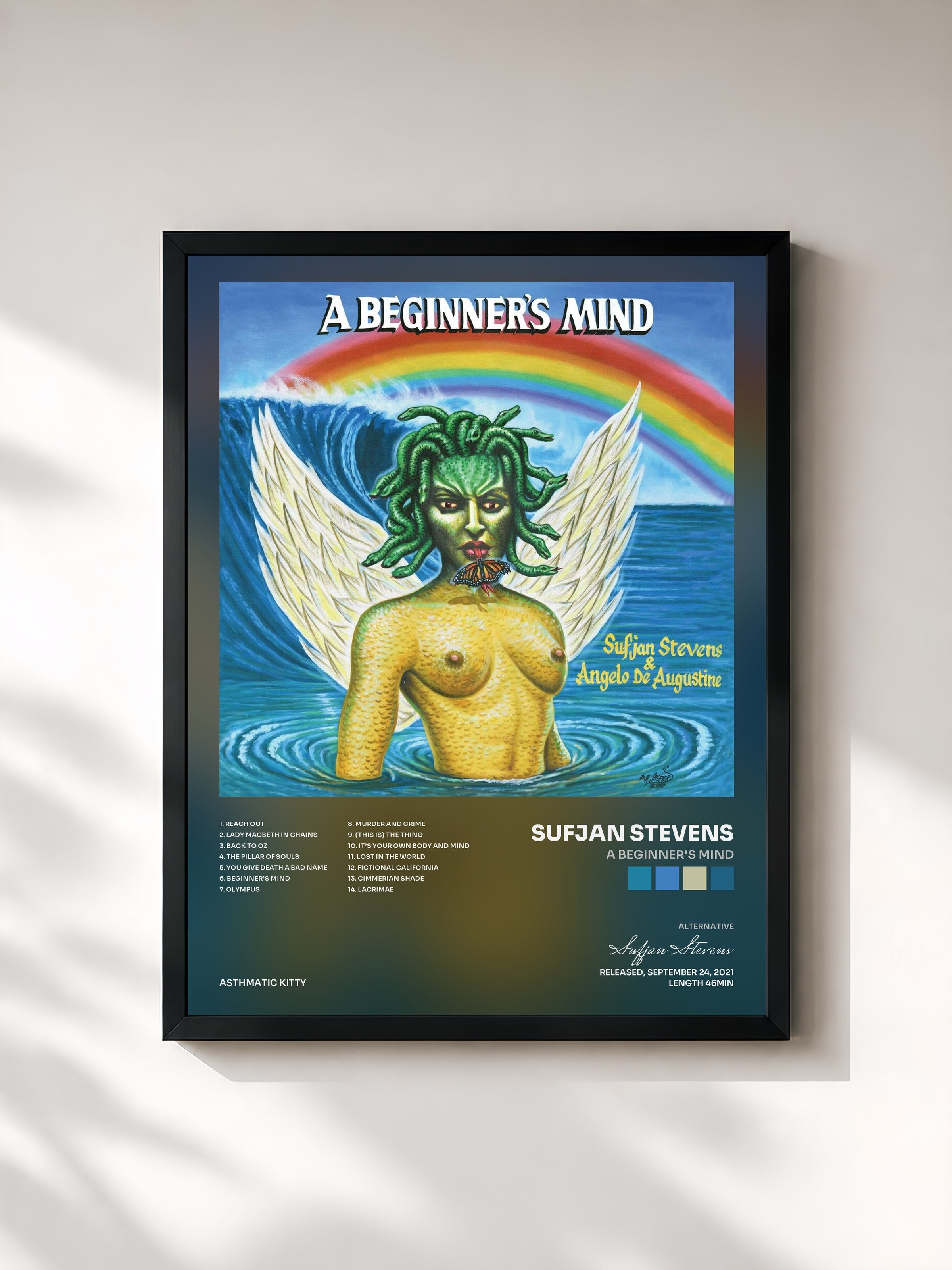 #noir Tableau de l'album A Beginner's Mind de Sufjan Stevens, cadre noir, imprimé et encadré en France