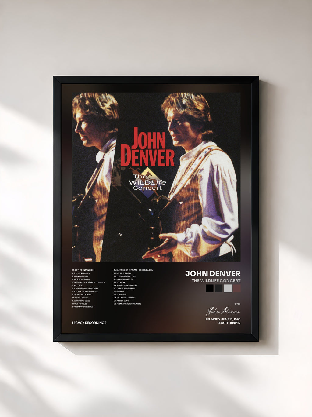 #noir Tableau de l'album The Wildlife Concert de John Denver, cadre noir, imprimé et encadré en France