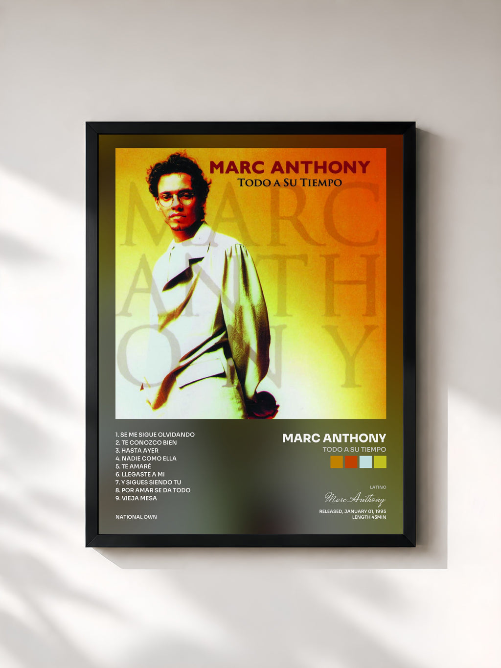 #noir Tableau de l'album Todo A Su Tiempo de Marc Anthony, cadre noir, imprimé et encadré en France