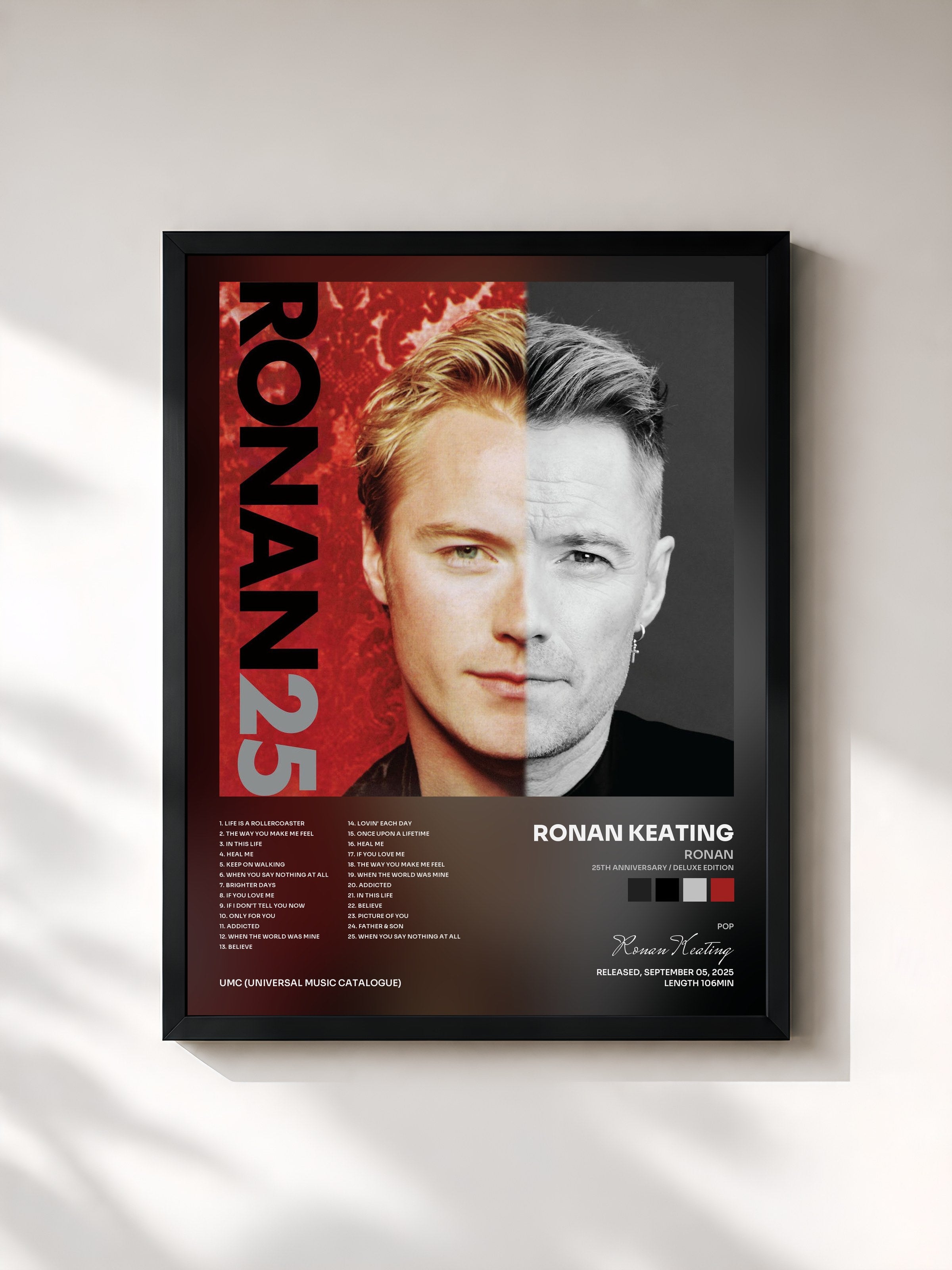 #noir Tableau de l'album Ronan (25th Anniversary / Deluxe Edition) de Ronan Keating, cadre noir, imprimé et encadré en France
