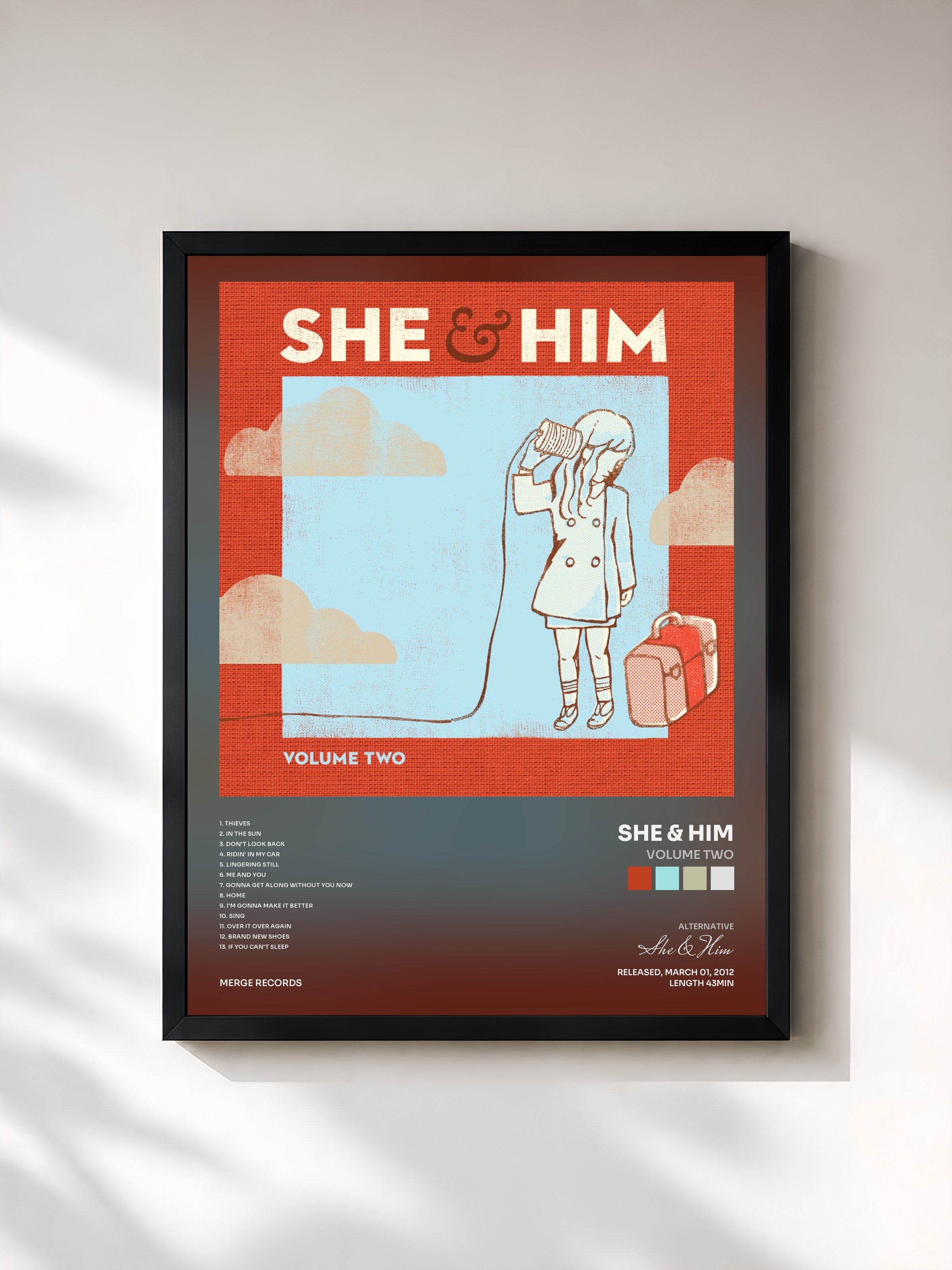 #noir Tableau de l'album Volume Two de She & Him, cadre noir, imprimé et encadré en France