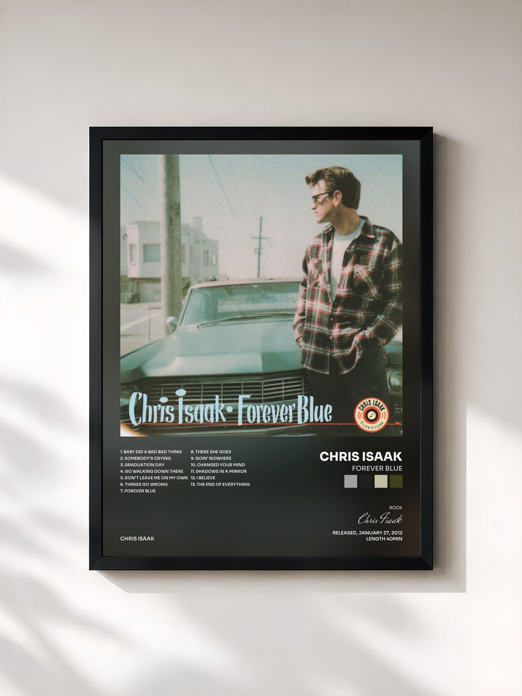#noir Tableau de l'album Forever Blue de Chris Isaak, cadre noir, imprimé et encadré en France