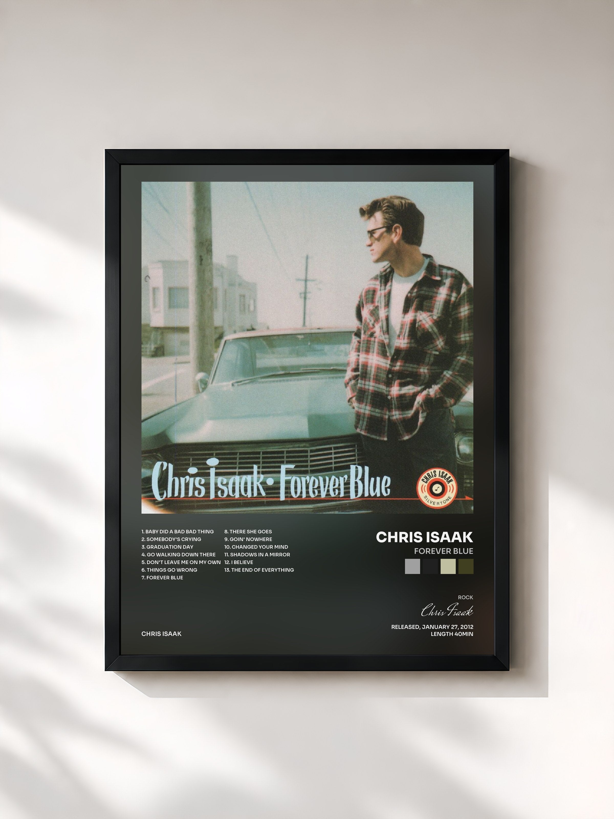 #noir Tableau de l'album Forever Blue de Chris Isaak, cadre noir, imprimé et encadré en France