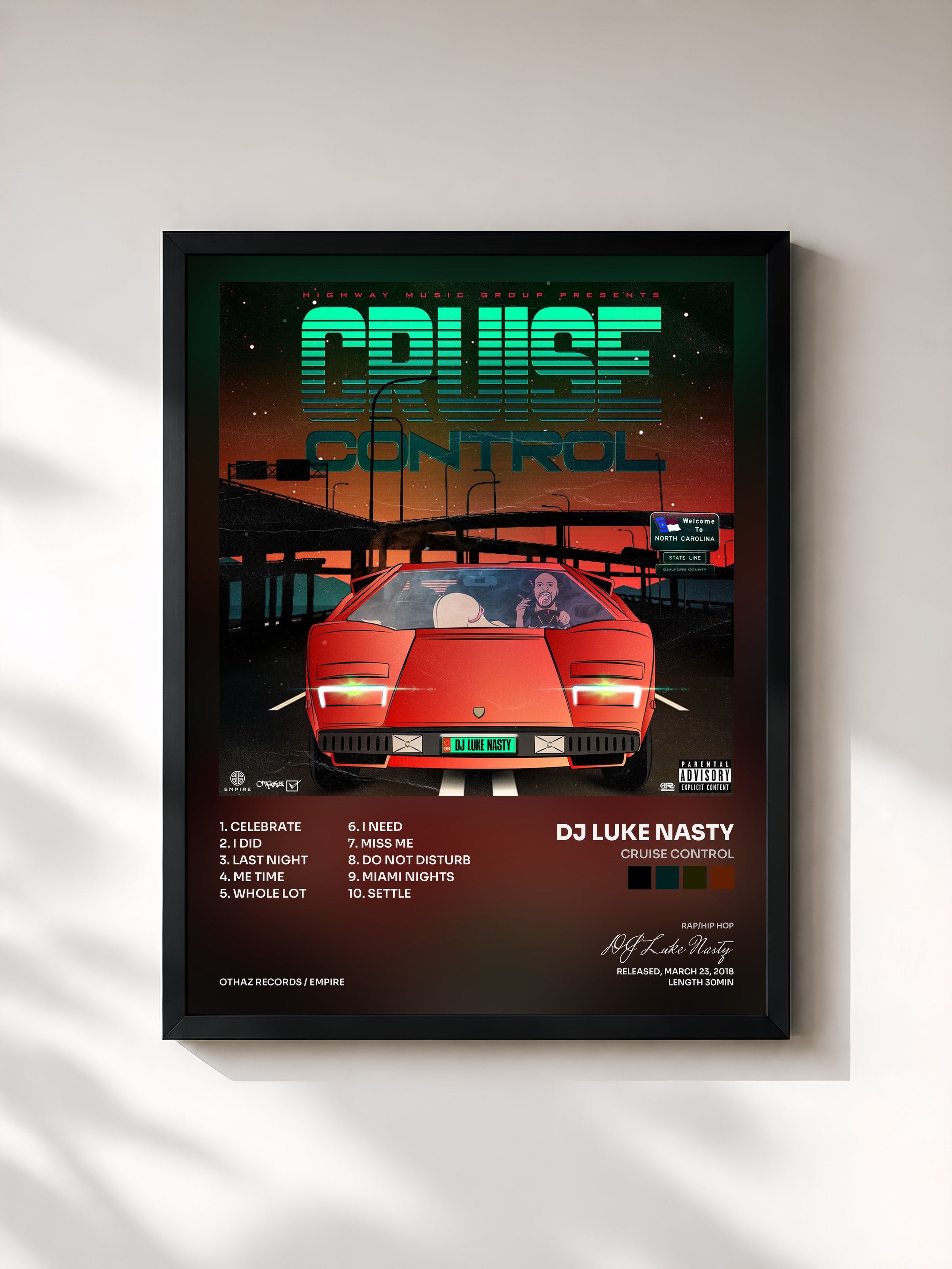 #noir Tableau de l'album Cruise Control de DJ Luke Nasty, cadre noir, imprimé et encadré en France
