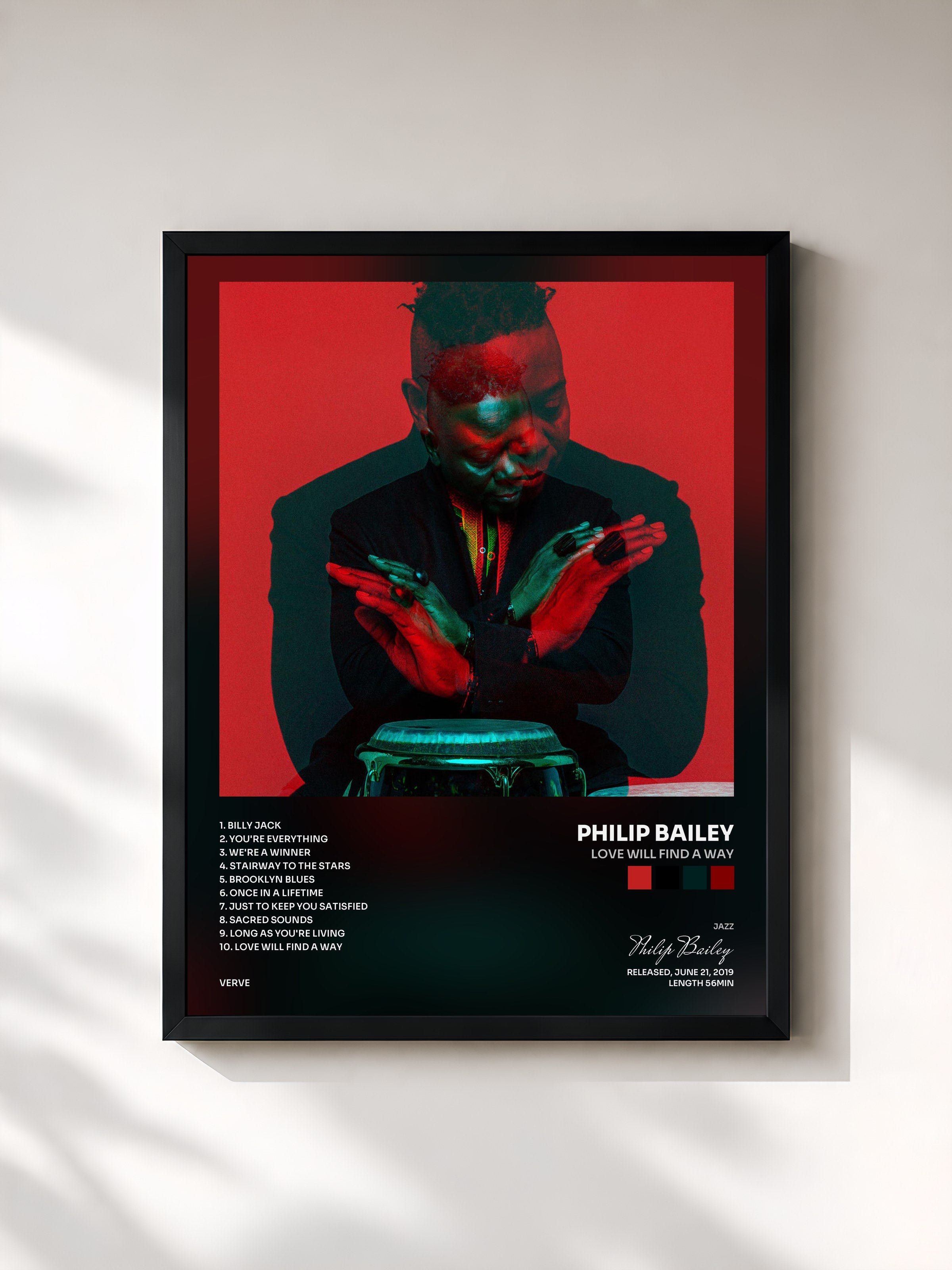 #noir Tableau de l'album Love Will Find A Way de Philip Bailey, cadre noir, imprimé et encadré en France