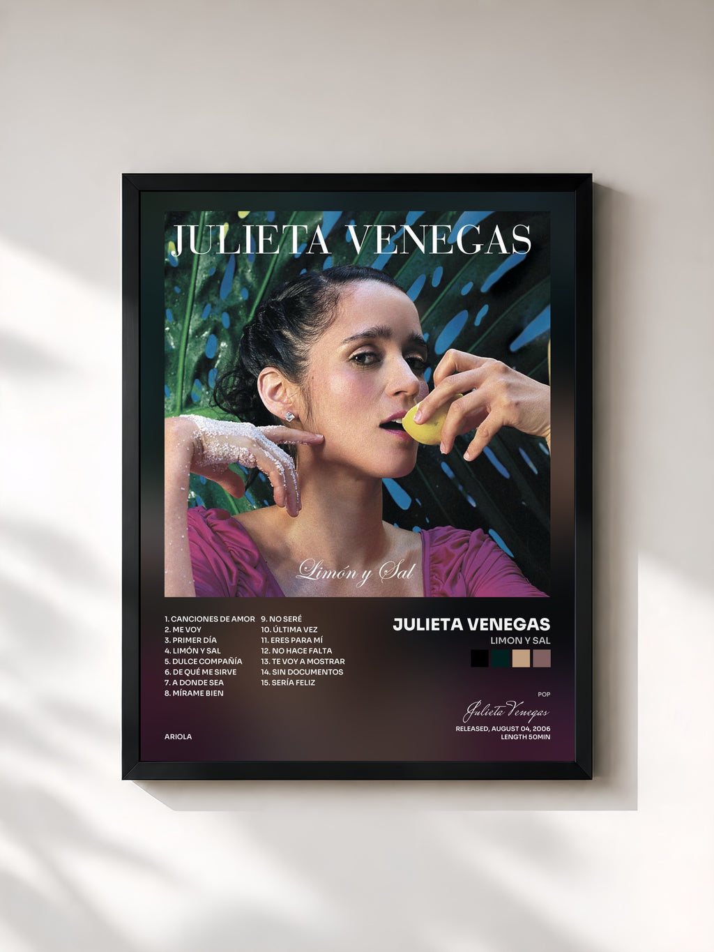 #noir Tableau de l'album Limon Y Sal de Julieta Venegas, cadre noir, imprimé et encadré en France