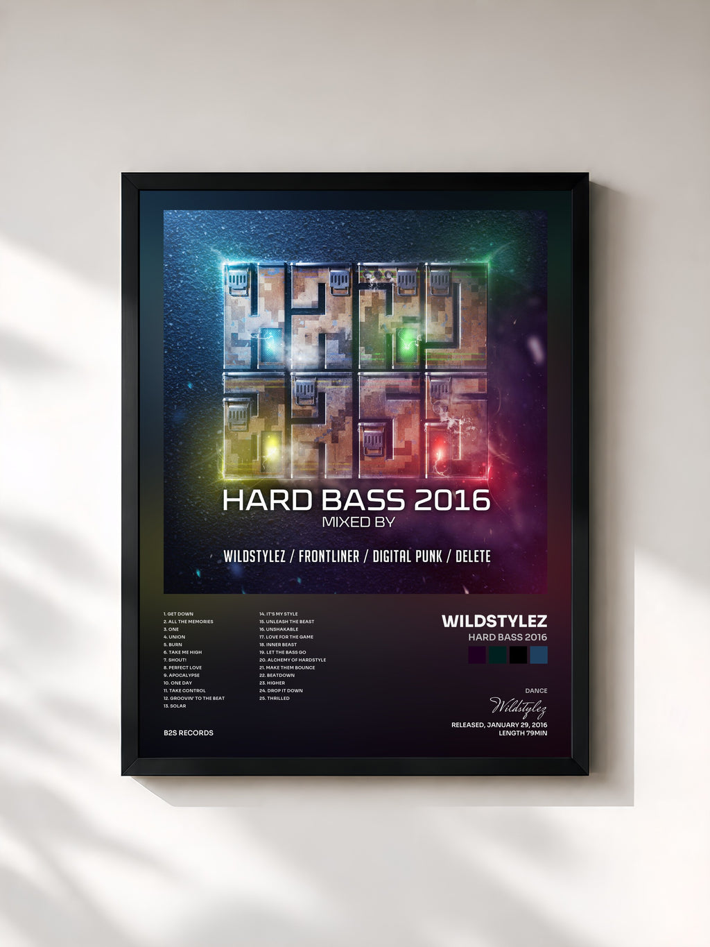 #noir Tableau de l'album Hard Bass 2016 de Wildstylez, cadre noir, imprimé et encadré en France